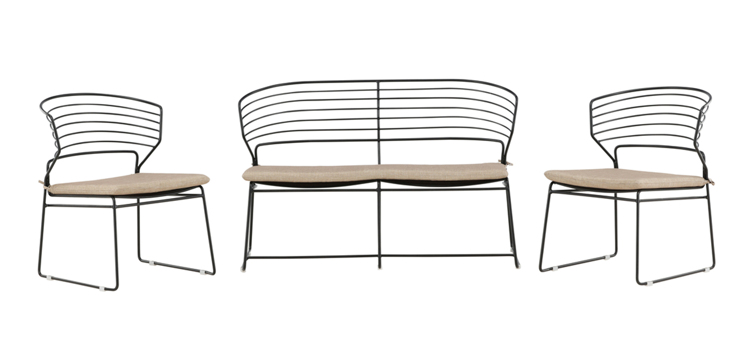 Zestaw mebli ogrodowych Esseles z sofą i dwoma fotelami czarny/beżowy - zdjęcie 1