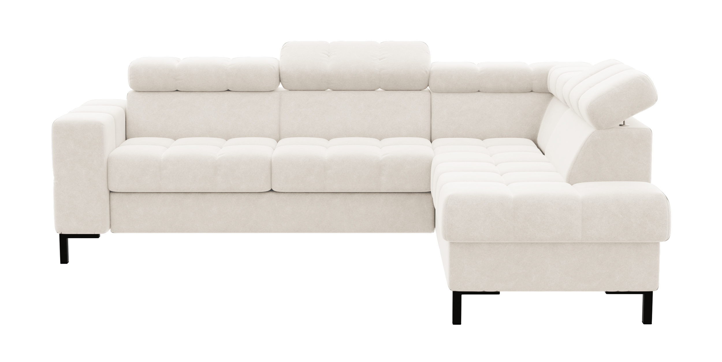 Narożnik z funkcją spania Talamanca L-kształtny z pojemnikiem i regulowanymi zagłówkami kremowy w tkaninie łatwoczyszczącej prawostronny - zdjęcie 1