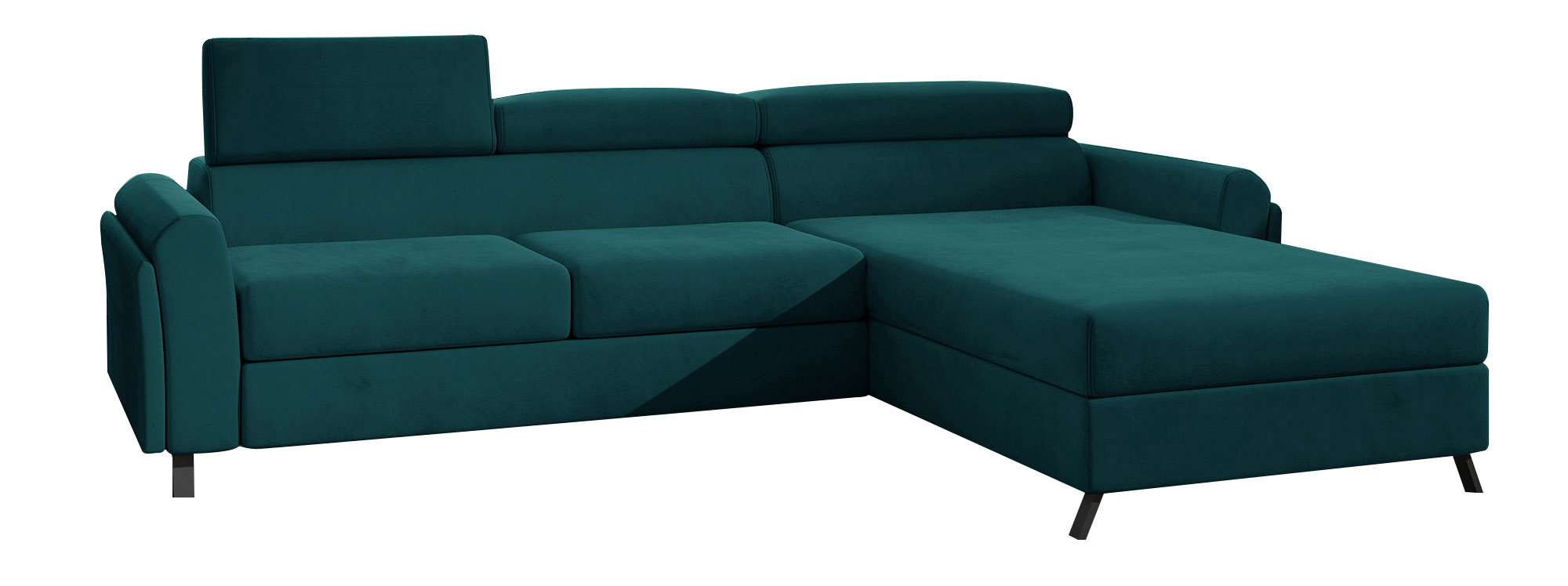 Narożnik z funkcją spania Melegueta L-kształtny z pojemnikiem morski welur hydrofobowy prawostronny - zdjęcie 1