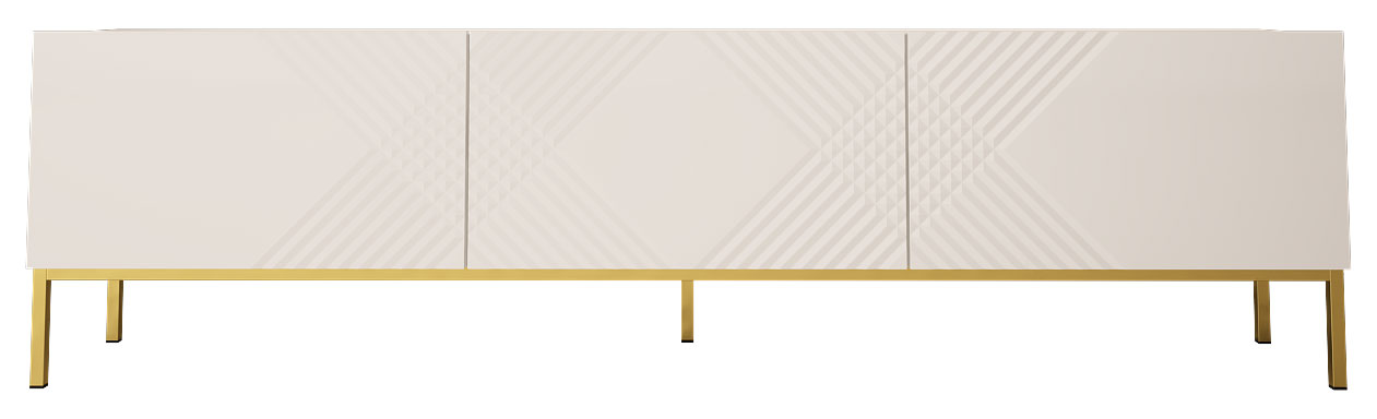 Szafka RTV Midrin 190 cm biały mat / biały połysk ze złotymi nogami - zdjęcie 1