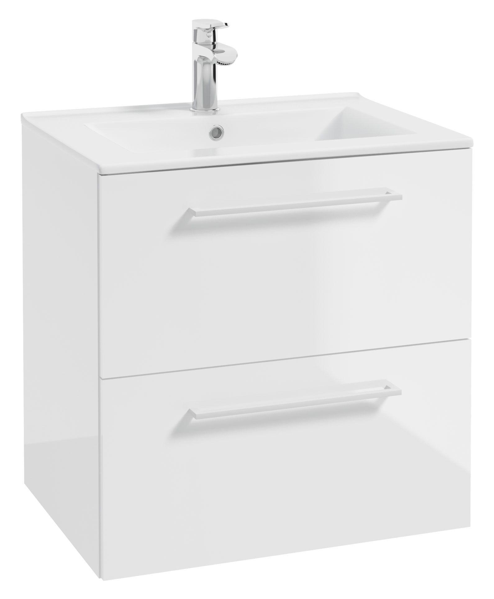 Szafka pod umywalkę Modullac 60 cm biały połysk z dwiema szufladami i białym uchwytem - zdjęcie 1