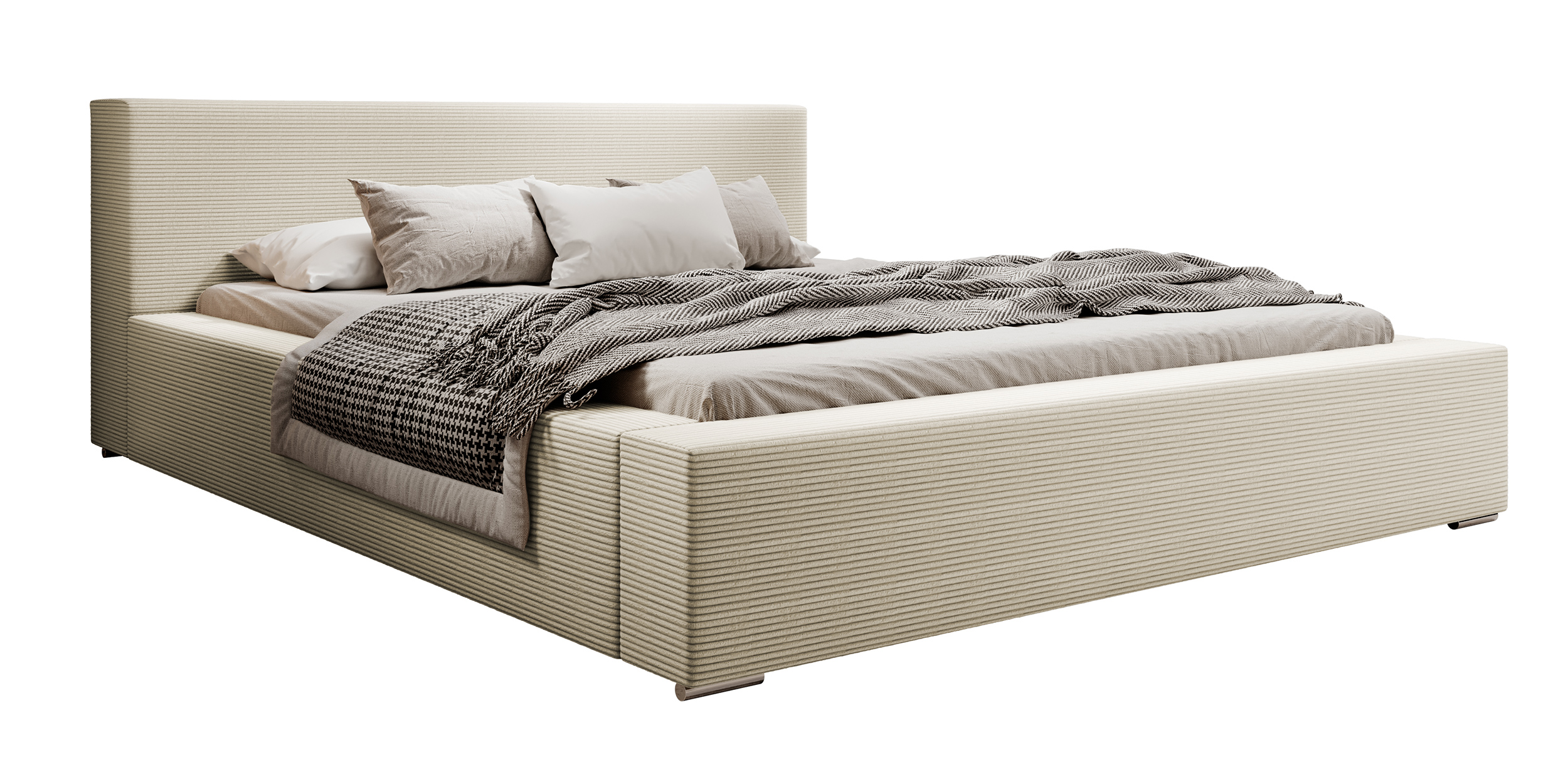 Łóżko tapicerowane 140x200 cm Pancetto z pojemnikiem jasnobeżowy sztruks - zdjęcie 1