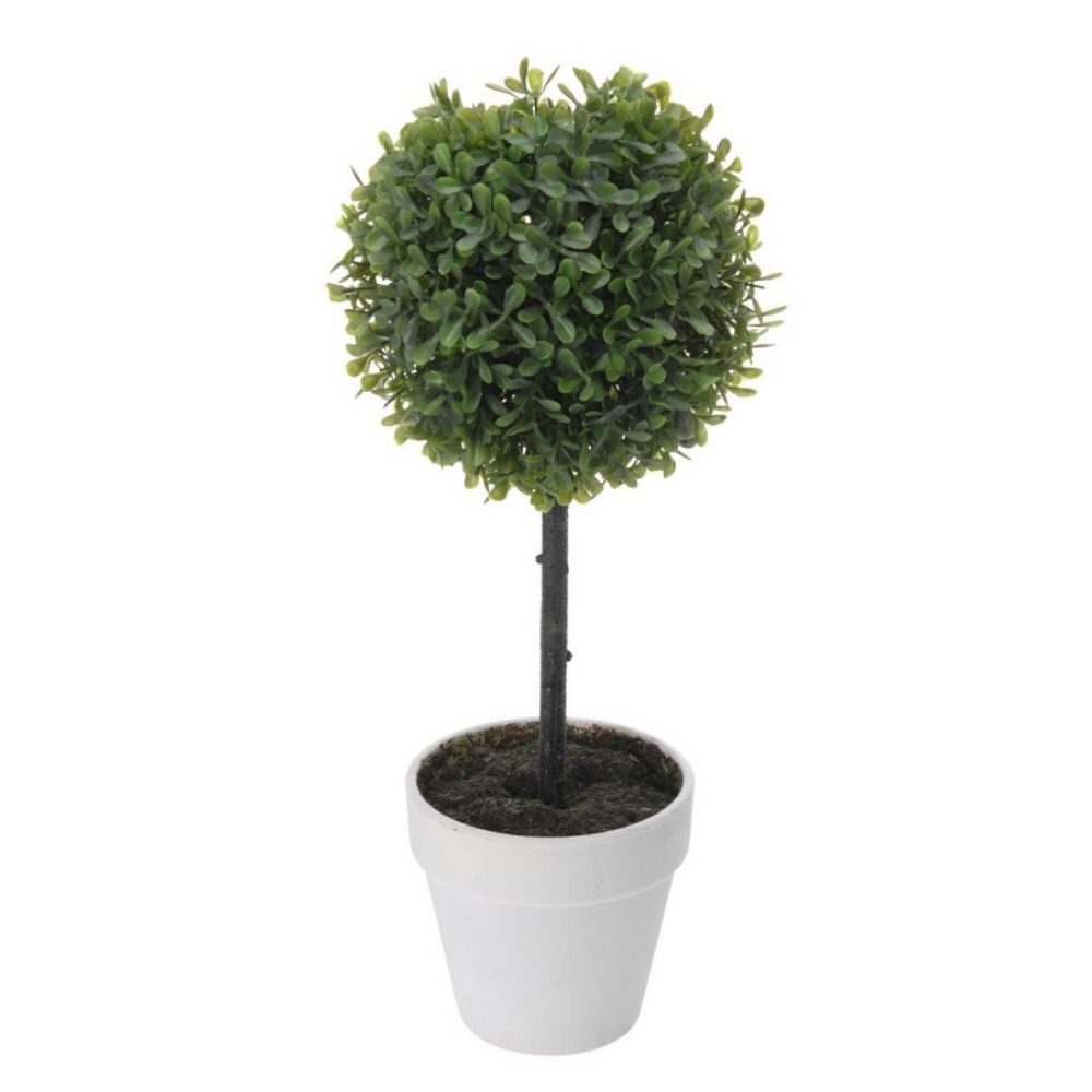 Sztuczny bukszpan 38 cm w białej doniczce - zdjęcie 1