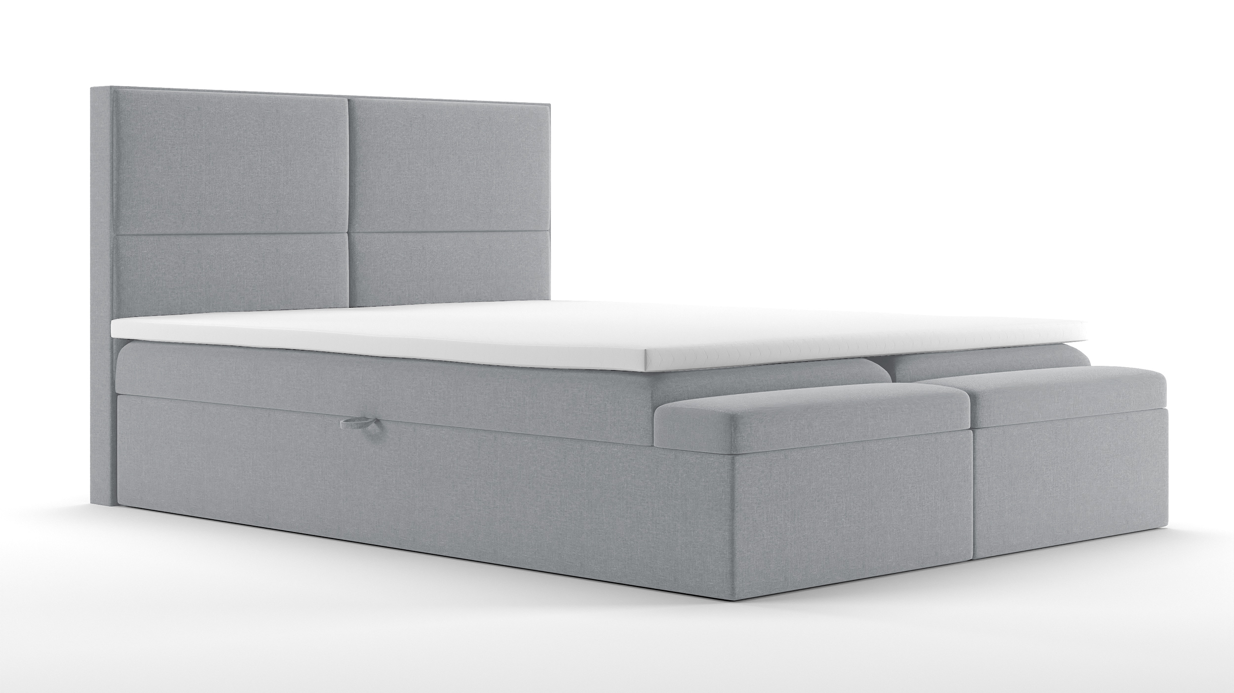 Łóżko kontynentalne 140x200 cm Bazoma z pojemnikami ławeczką i materacem kieszeniowym siwe plecionka hydrofobowa - zdjęcie 1