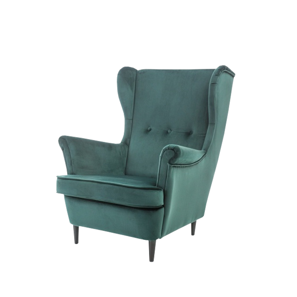 Fotel Pazial uszak zielony welur - zdjęcie 1