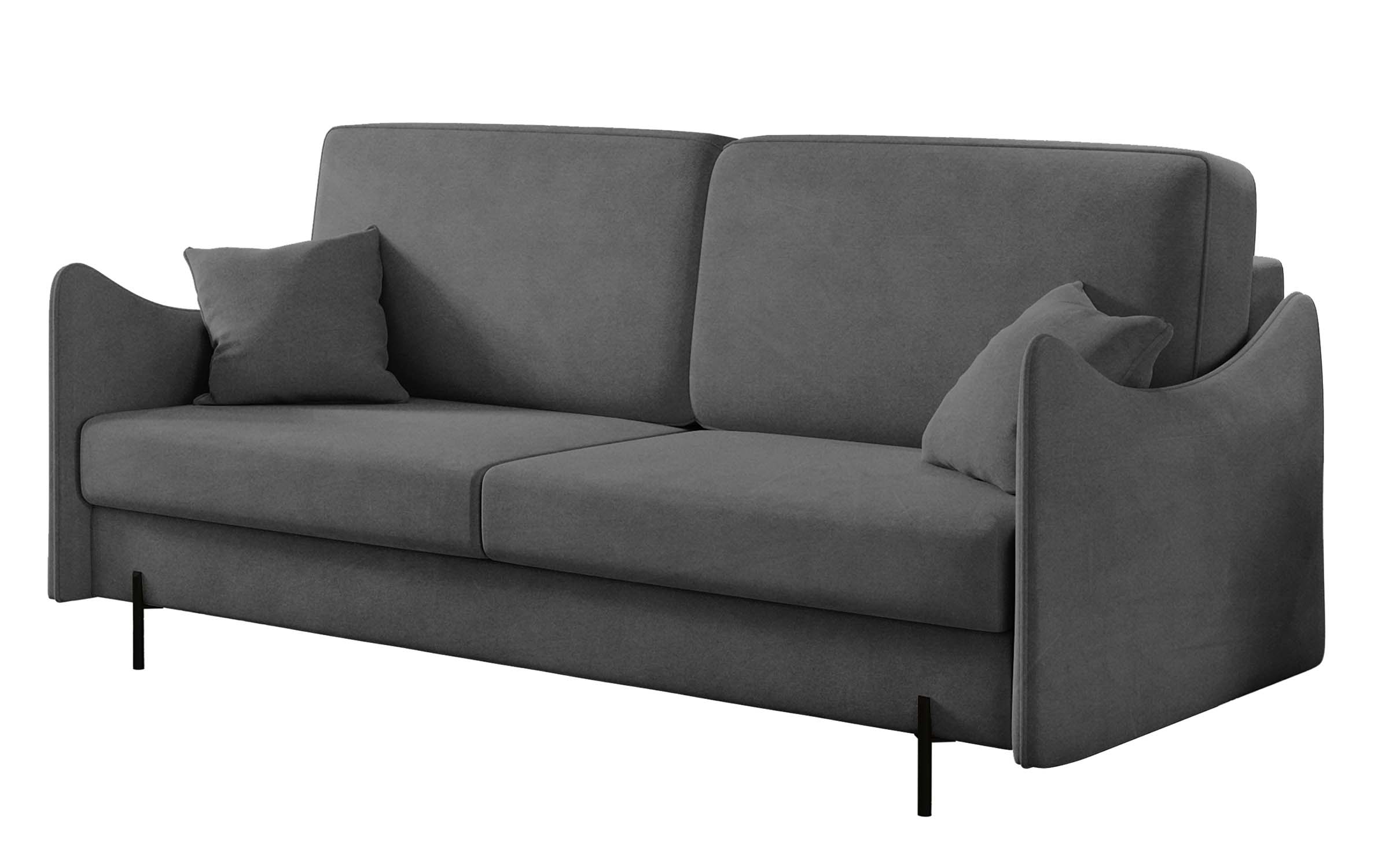 Kanapa rozkładana trzyosobowa Wavia z pojemnikiem ciemnoszara velvet hydrofobowy - zdjęcie 1