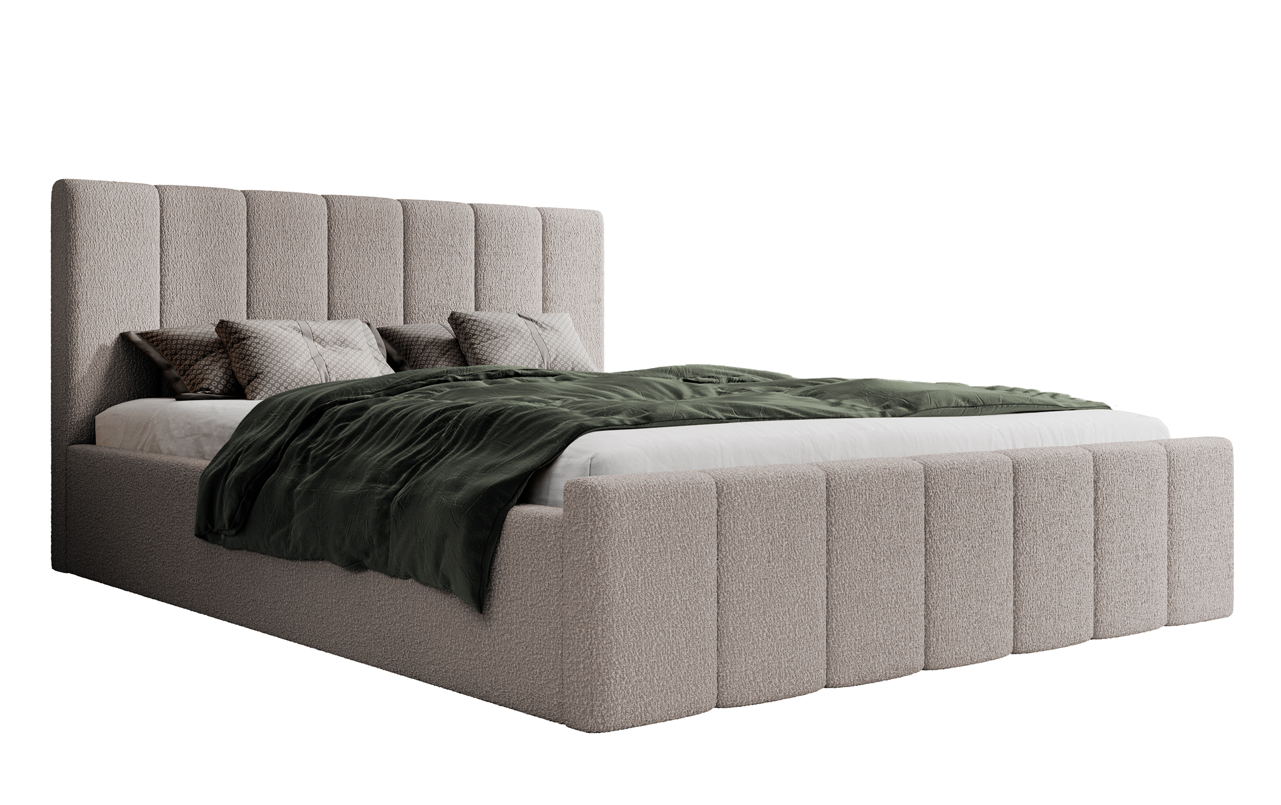 Łóżko tapicerowane 160x200 cm Neroma ciemnobeżowe z pojemnikiem boucle nogi czarne - zdjęcie 1