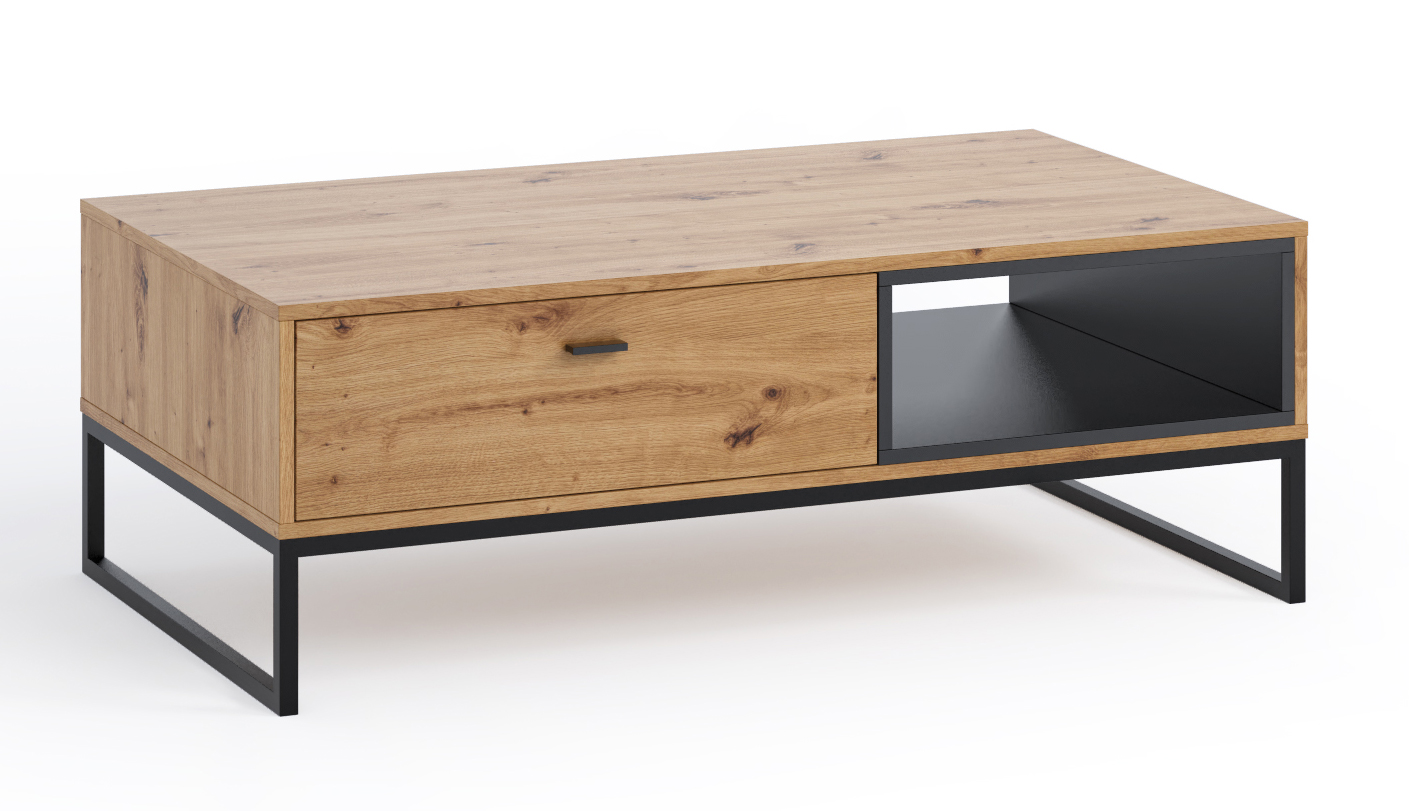 Ława z szufladami Bonila dwustronna dąb artisan / czarna - zdjęcie 1