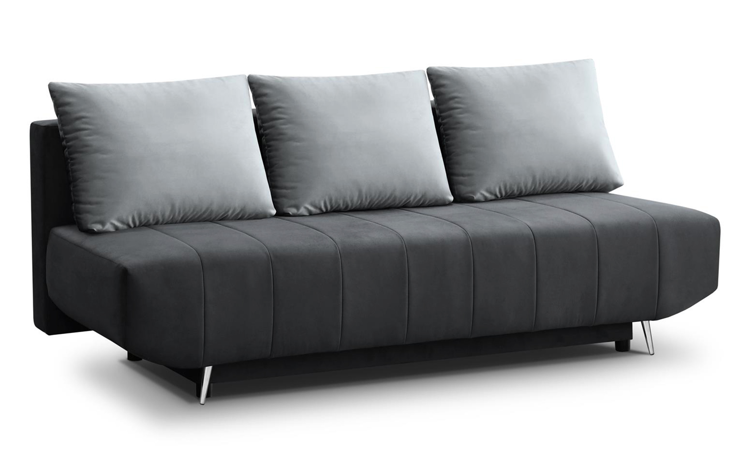 Kanapa rozkładana Ambonara z pojemnikiem trzyosobowa ciemnoszara plusz - zdjęcie 1