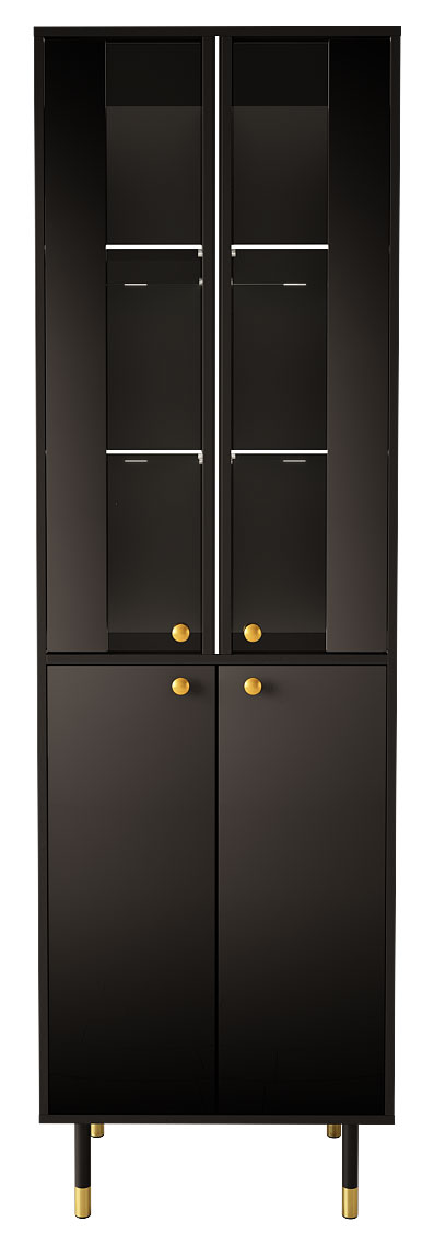 Witryna Artvin 60 cm czterodrzwiowa czarna / czarny połysk z led - zdjęcie 1