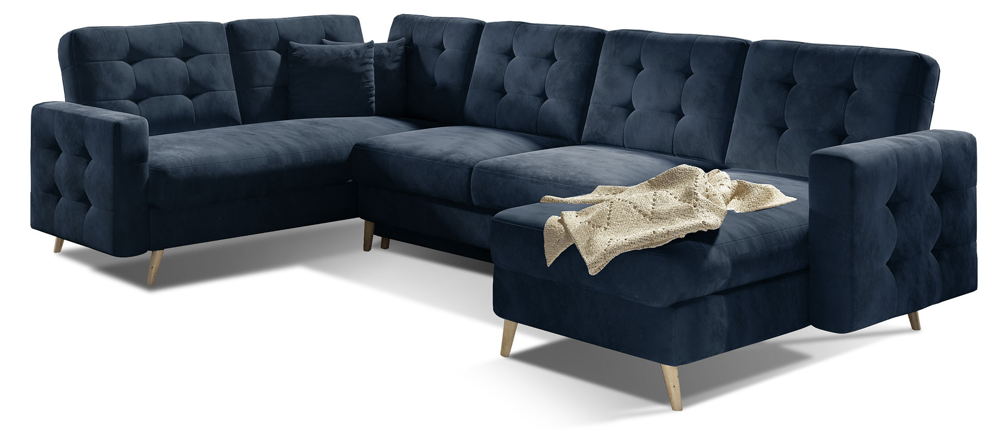 Narożnik z funkcją spania Masime U-kształtny z pojemnikiem uniwersalny granatowy welur hydrofobowy - zdjęcie 2