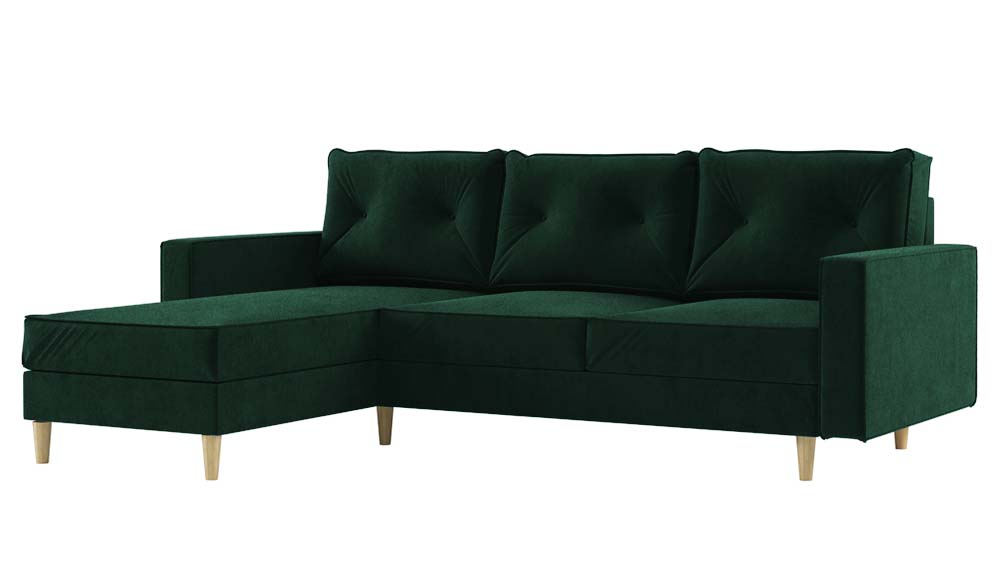 Narożnik z funkcją spania Alidia L-kształtny z pojemnikiem zielony lewostronny - zdjęcie 1