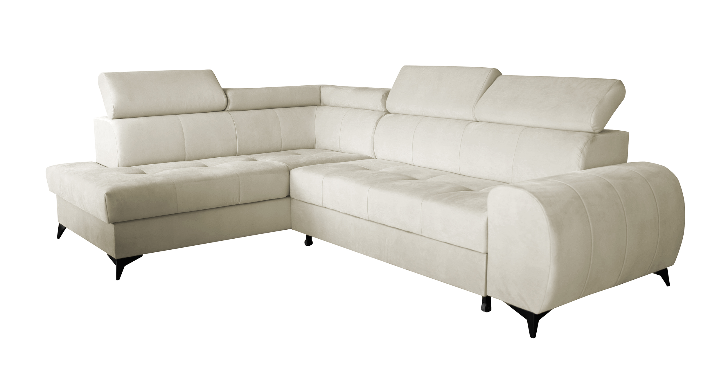 Narożnik z funkcją spania Palawano L-kształtny z pojemnikiem kremowy velvet lewostronny - zdjęcie 1