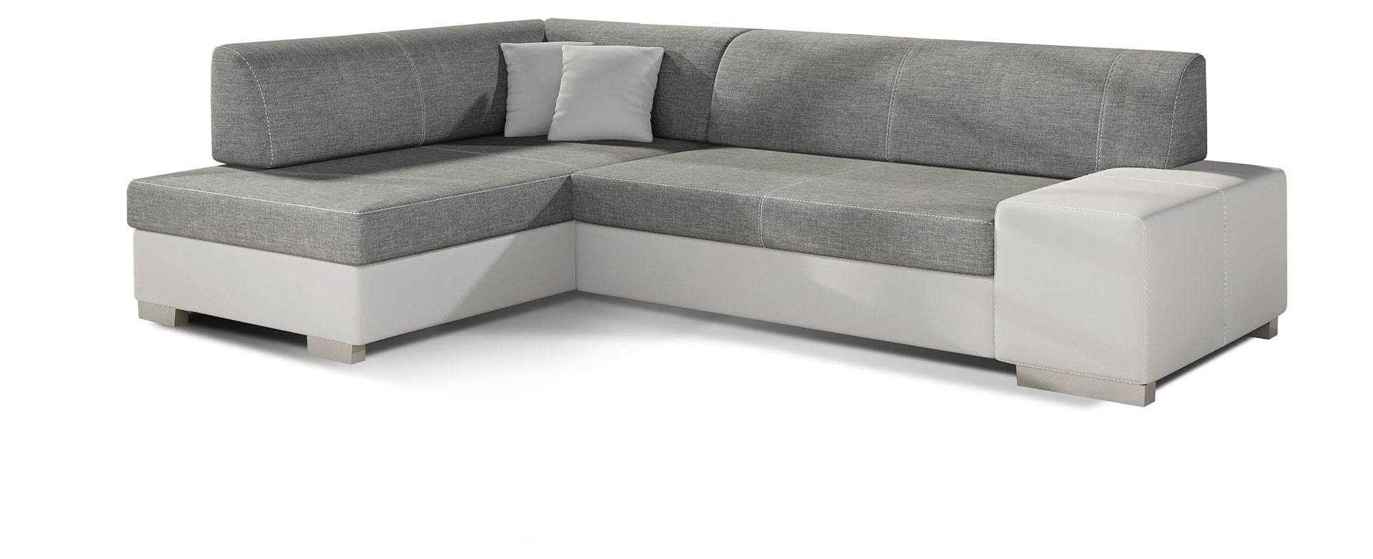 Narożnik z funkcją spania Vicato L-kształtny z pojemnikiem szary / biały plecionka / ekoskóra lewostronny - zdjęcie 1