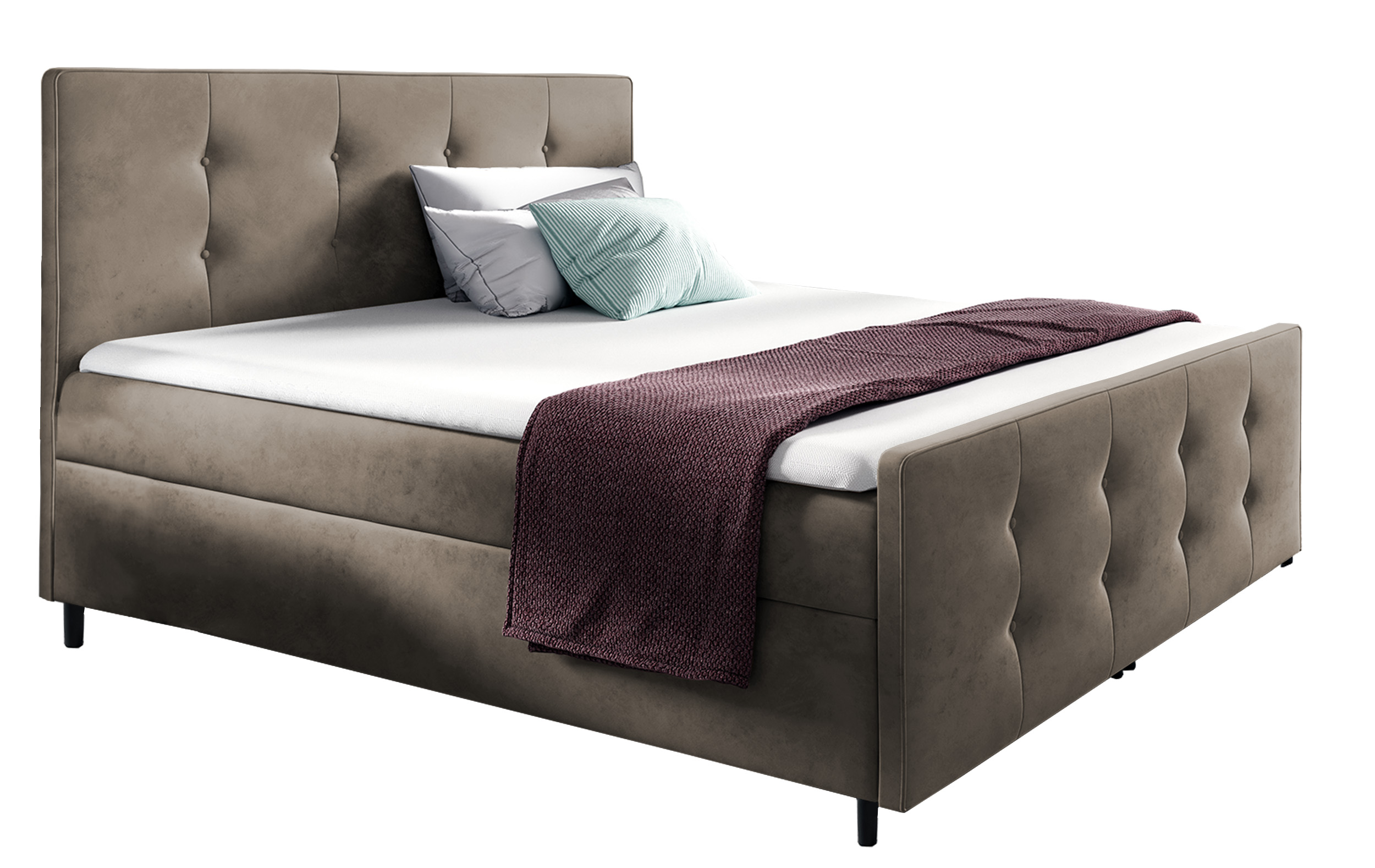 Łóżko kontynentalne Gawello 140x200 z dwoma pojemnikami, materacem i topperem jasnobrązowe hydrofobowe - zdjęcie 1