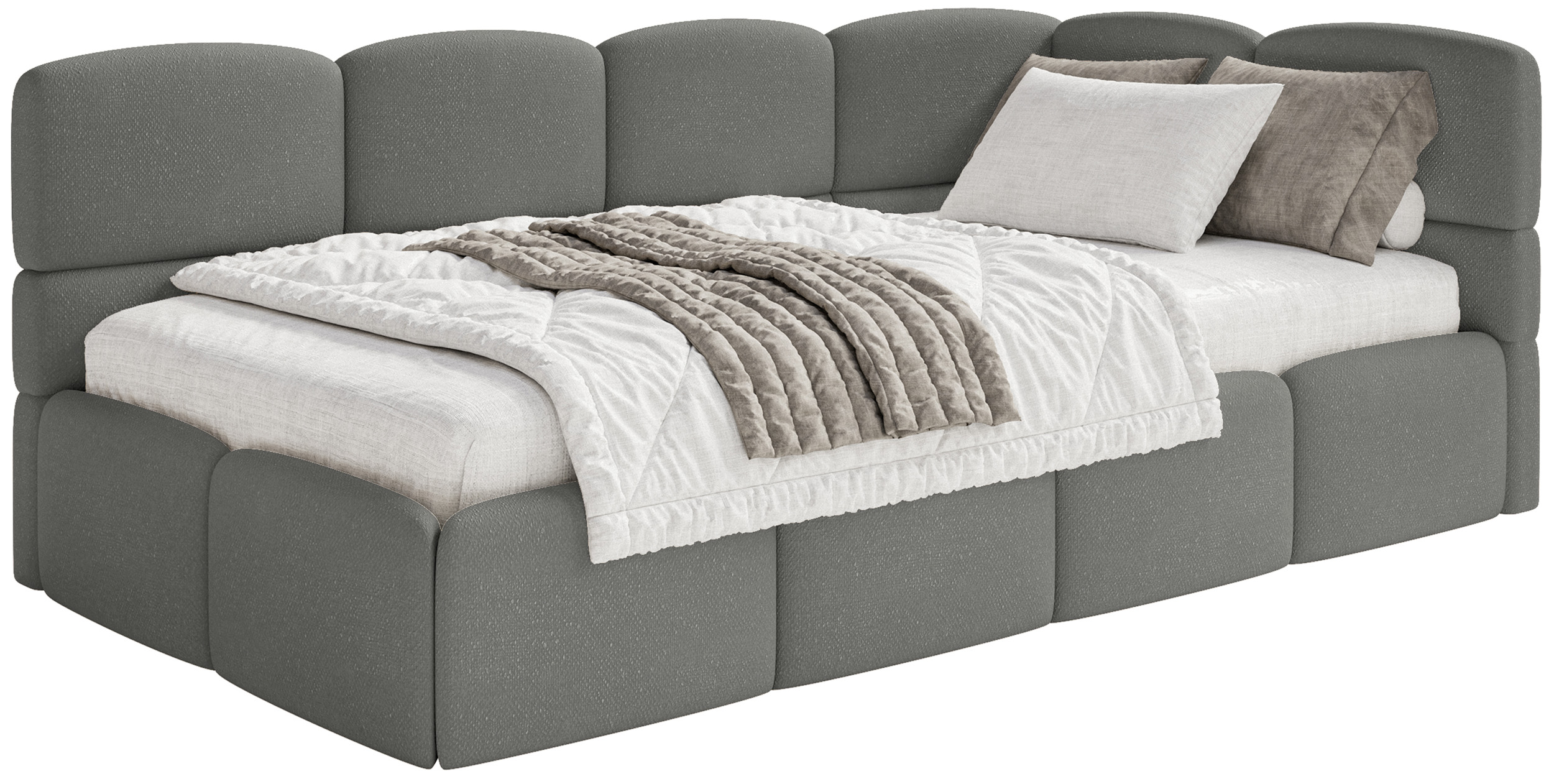 Łóżko młodzieżowe 90x200 cm Cloudy prawostronne z pojemnikiem ciemnoszare szenil