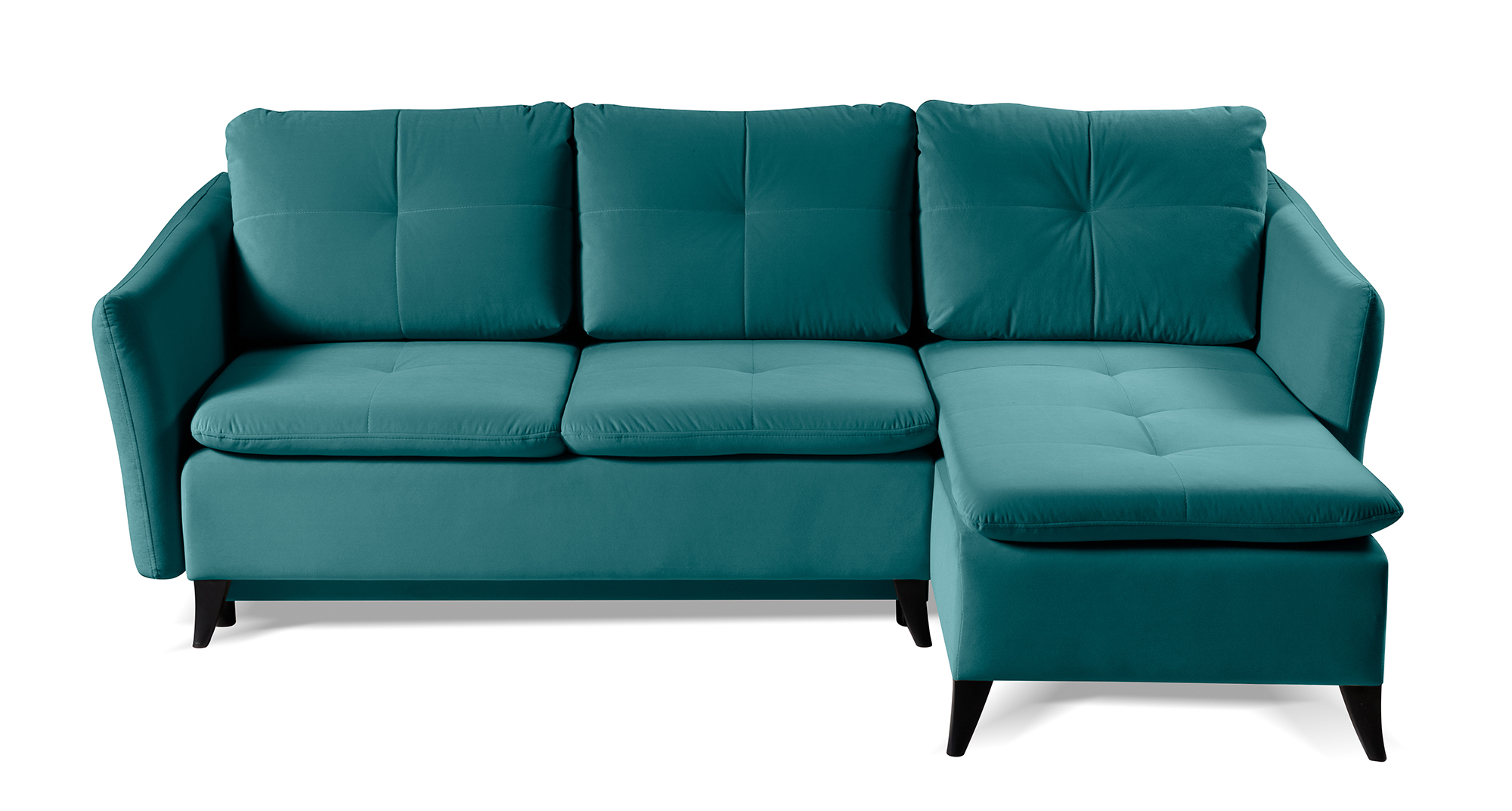 Narożnik z funkcją spania Sendelle L-kształtny z pojemnikiem morski welur hydrofobowy prawostronny