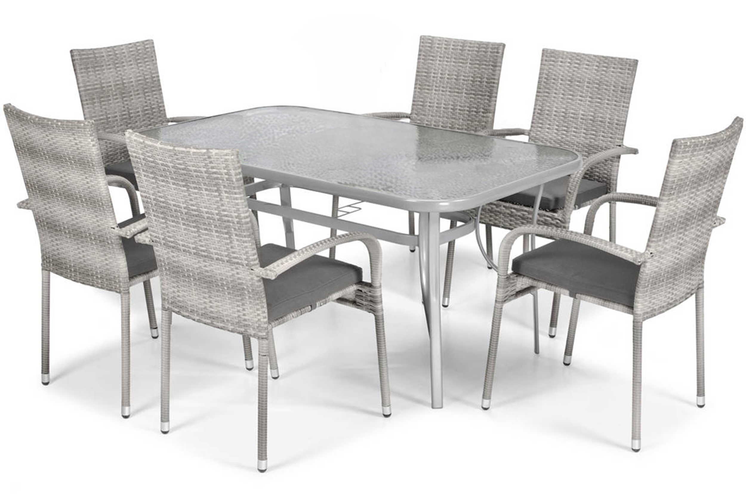 Zestaw mebli ogrodowych Cllands ze stołem obiadowym i krzesłami sześcioosobowy jasnoszary - zdjęcie 1