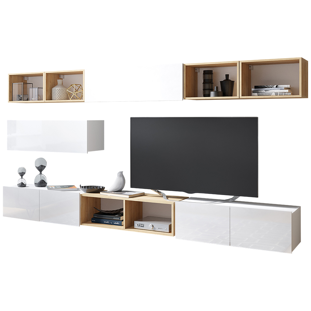 Meblościanka Kirdon duża z otwartymi półkami Biały / Dąb złoty  - zdjęcie 1