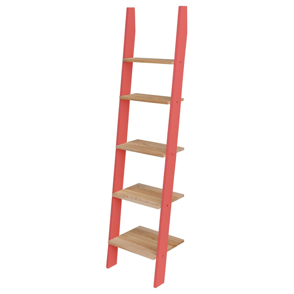 Regał drewniany Ashme 180x45x35 cm z koralowymi bokami - zdjęcie 1