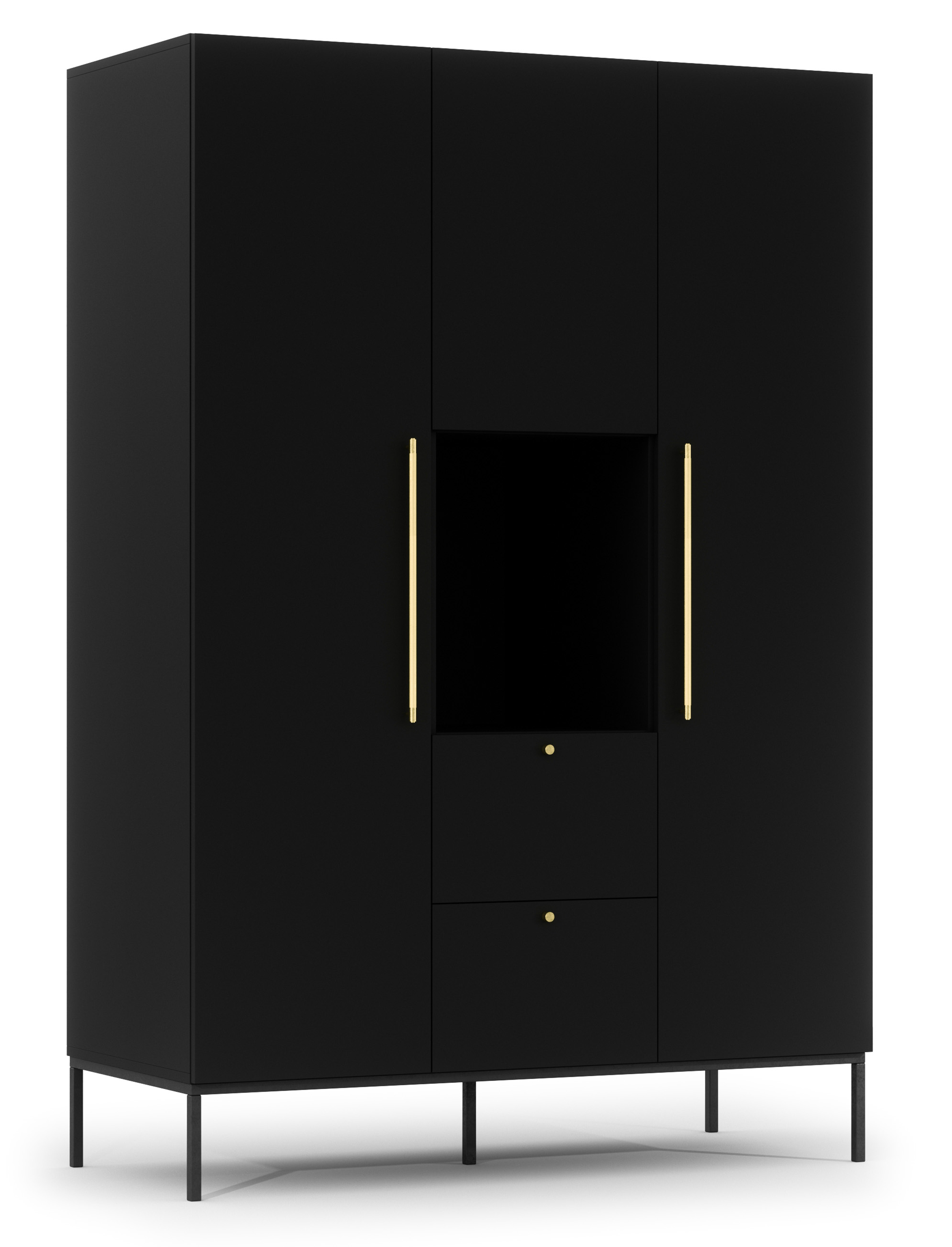 Szafa trzydrzwiowa Jammad 135 cm z dwiema szufladami czarna - zdjęcie 1