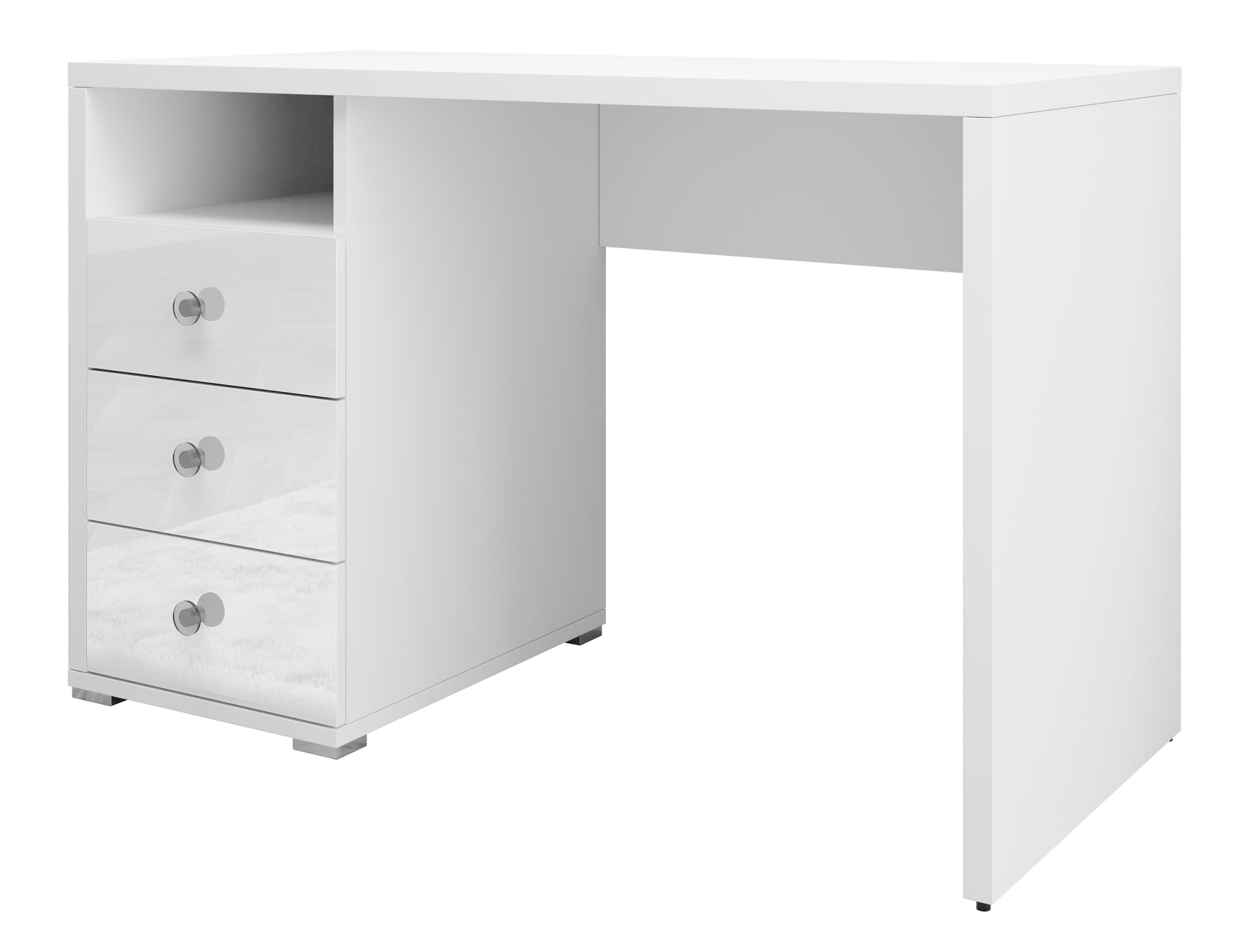 Biurko Pavsil 120x50 cm z trzema szufladami białe/biały połysk - zdjęcie 1