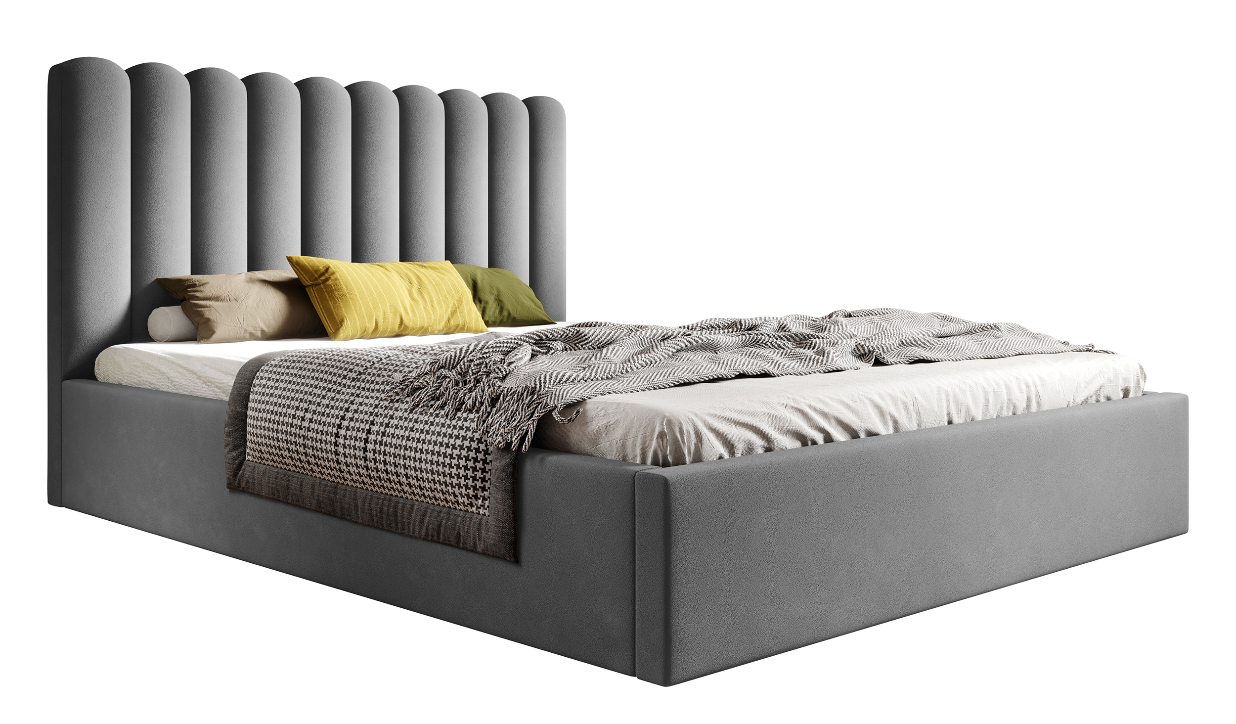 Łóżko tapicerowane Motoba 160x200 cm z pojemnikiem szare welur stelaż metalowy