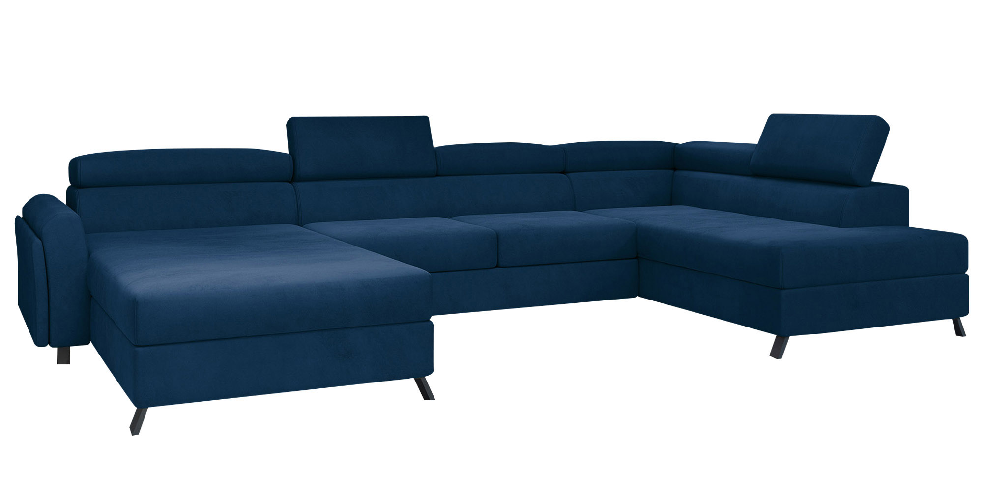 Narożnik z funkcją spania Matoaka U-kształtny z pojemnikiem granatowy welwet hydrofobowy prawostronny - zdjęcie 1