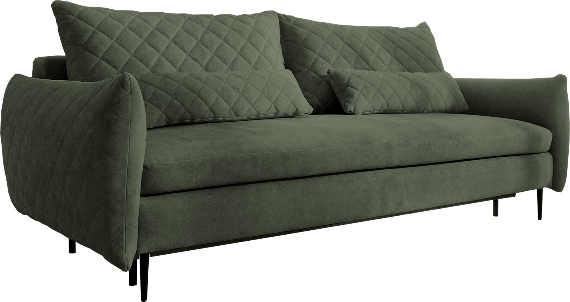 Kanapa rozkładana Pikada z funkcią spania i z pojemnikiem na pościel jasnozielona welur - zdjęcie 1