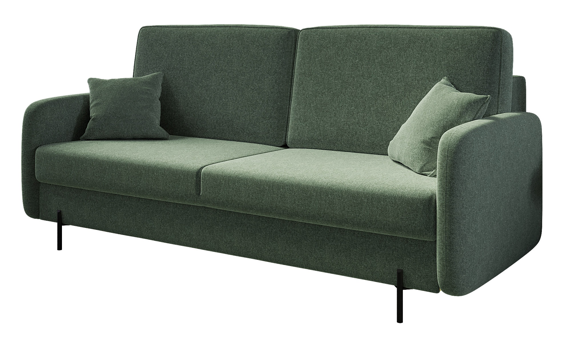 Kanapa rozkładana trzyosobowa Solferina z pojemnikiem zielona w tkaninie łatwoczyszczącej - zdjęcie 1