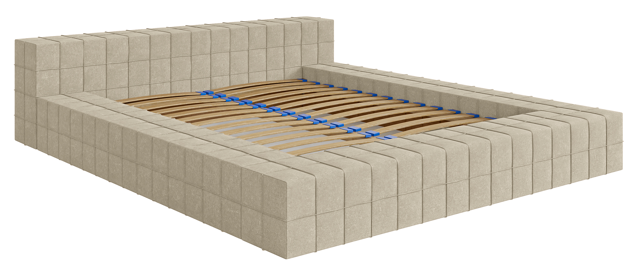 Łóżko tapicerowane 160x200 cm Evori beżowy nubuk hydrofobowy - zdjęcie 1