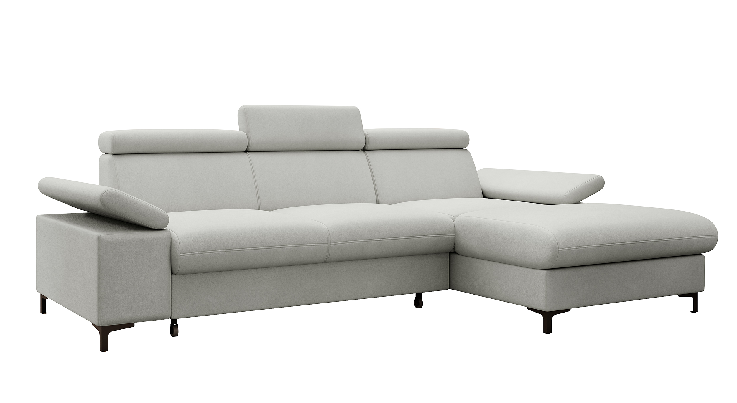 Narożnik z funkcją spania Millefolium L-kształtny z pojemnikiem jasnoszary velvet hydrofobowy prawostronny - zdjęcie 1