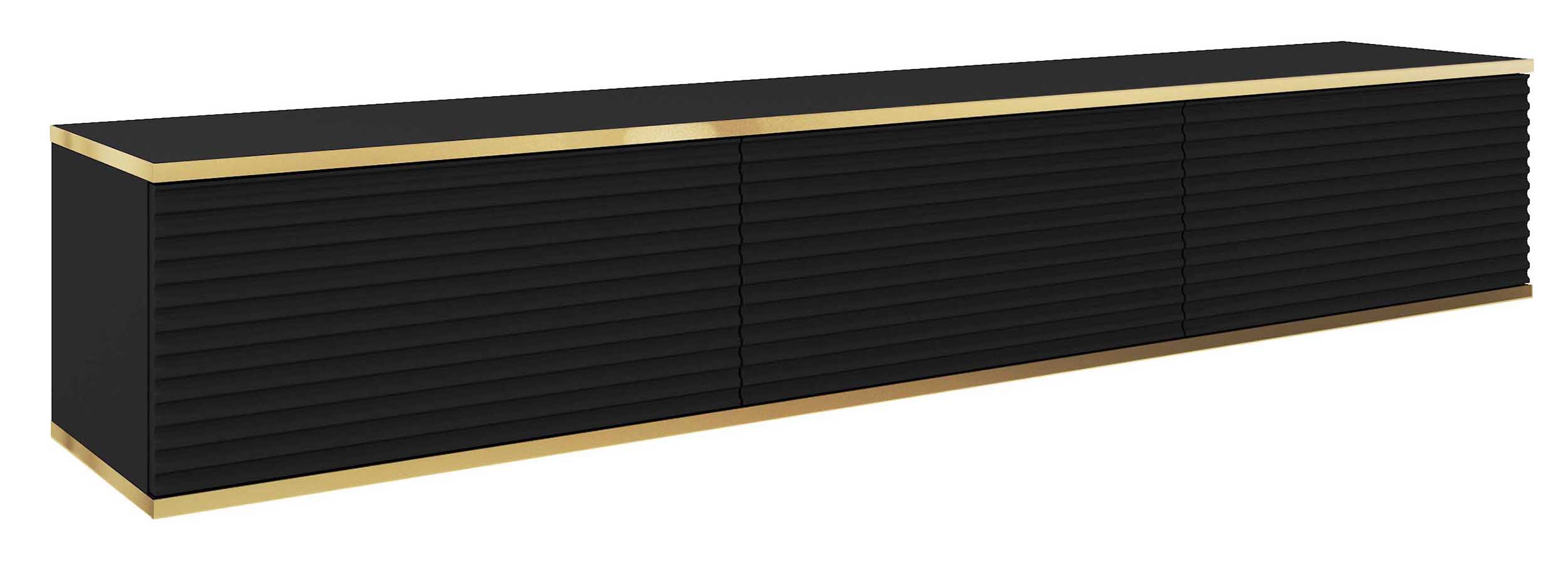 Szafka RTV Mucalma 175 cm czarna ze złotymi wstawkami lamele - zdjęcie 1