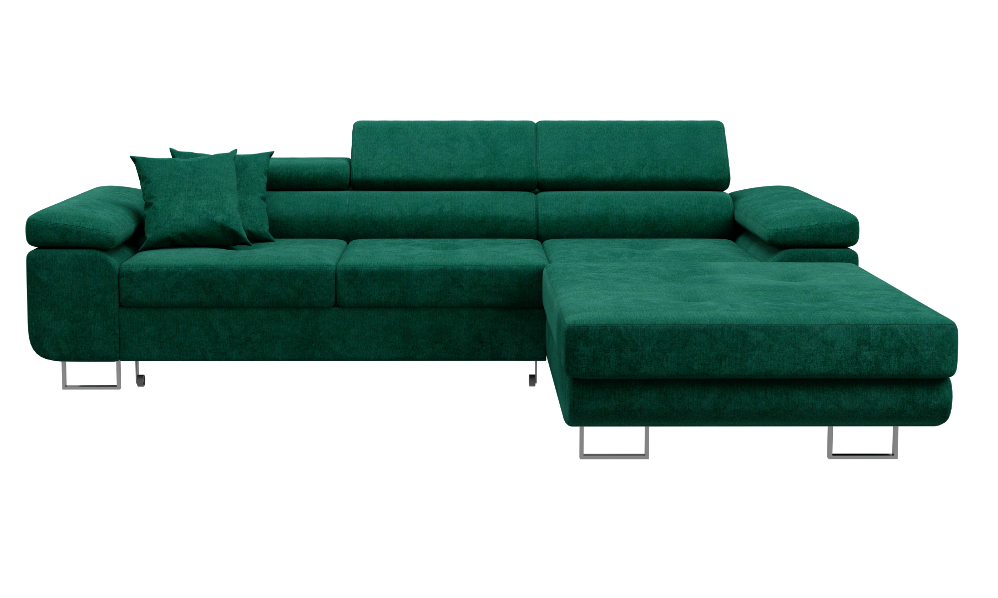 Narożnik z funkcją spania Ganta L-kształtny z pojemnikiem zielony welur hydrofobowy prawostronny - zdjęcie 1