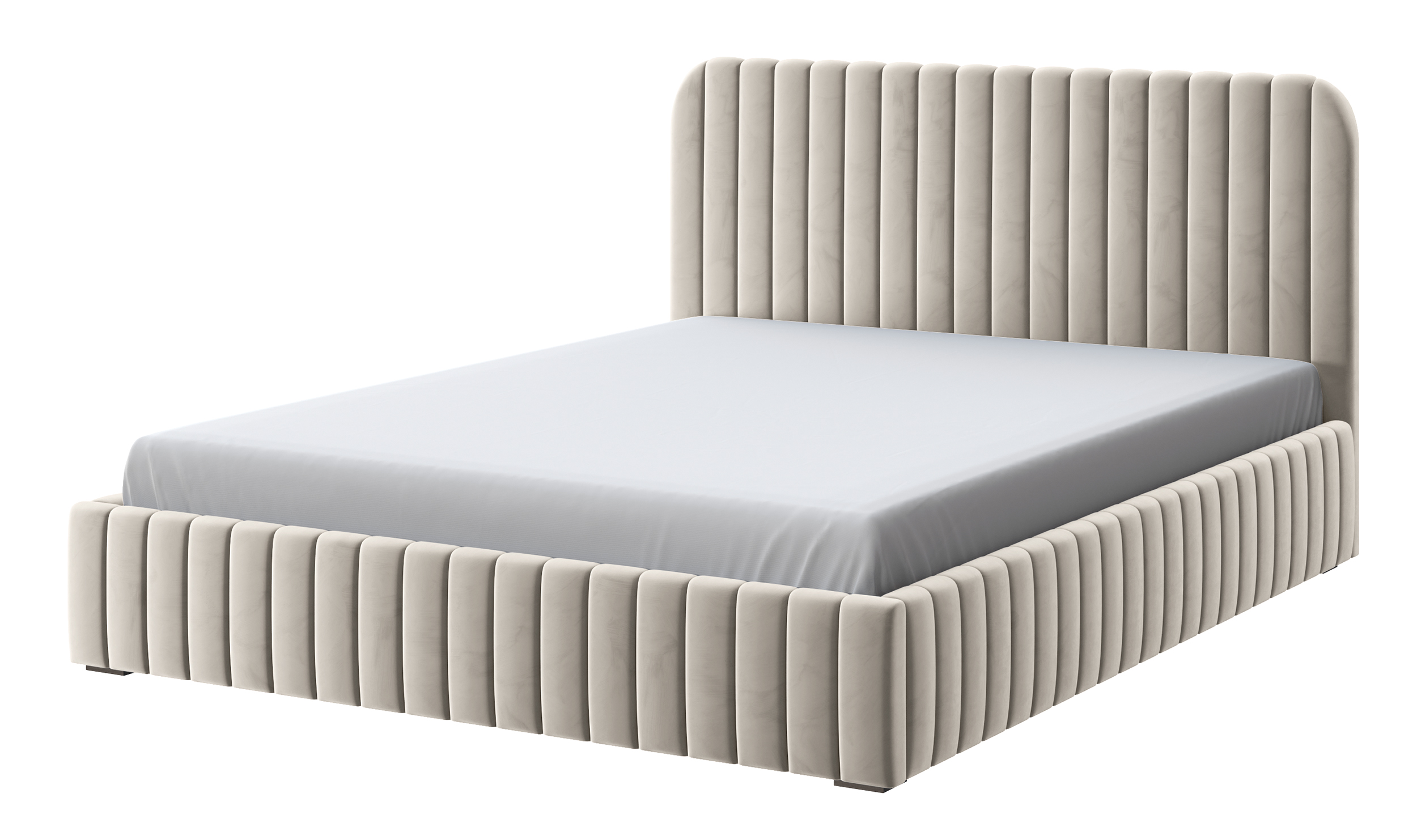 Łóżko tapicerowane Saliano kremowe 140x200 z pojemnikiem stelaż metalowy podnośnik gazowy welur - zdjęcie 1