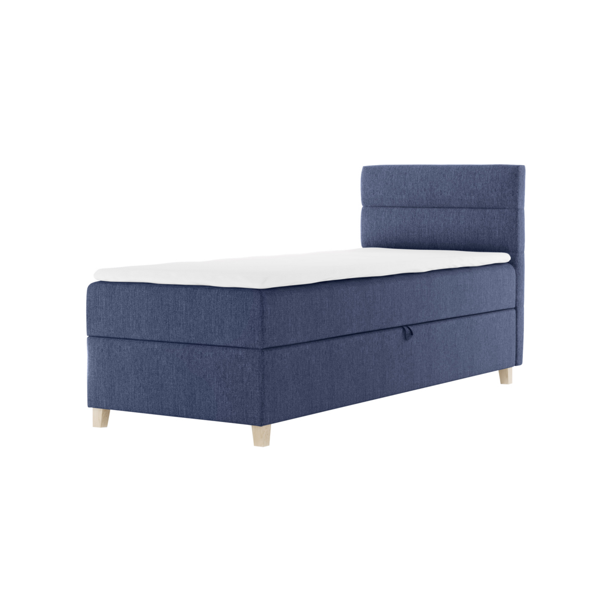 Łóżko kontynentalne 100x200 cm Charolle z pojemnikiem i topperem jednoosobowe granatowe - zdjęcie 1