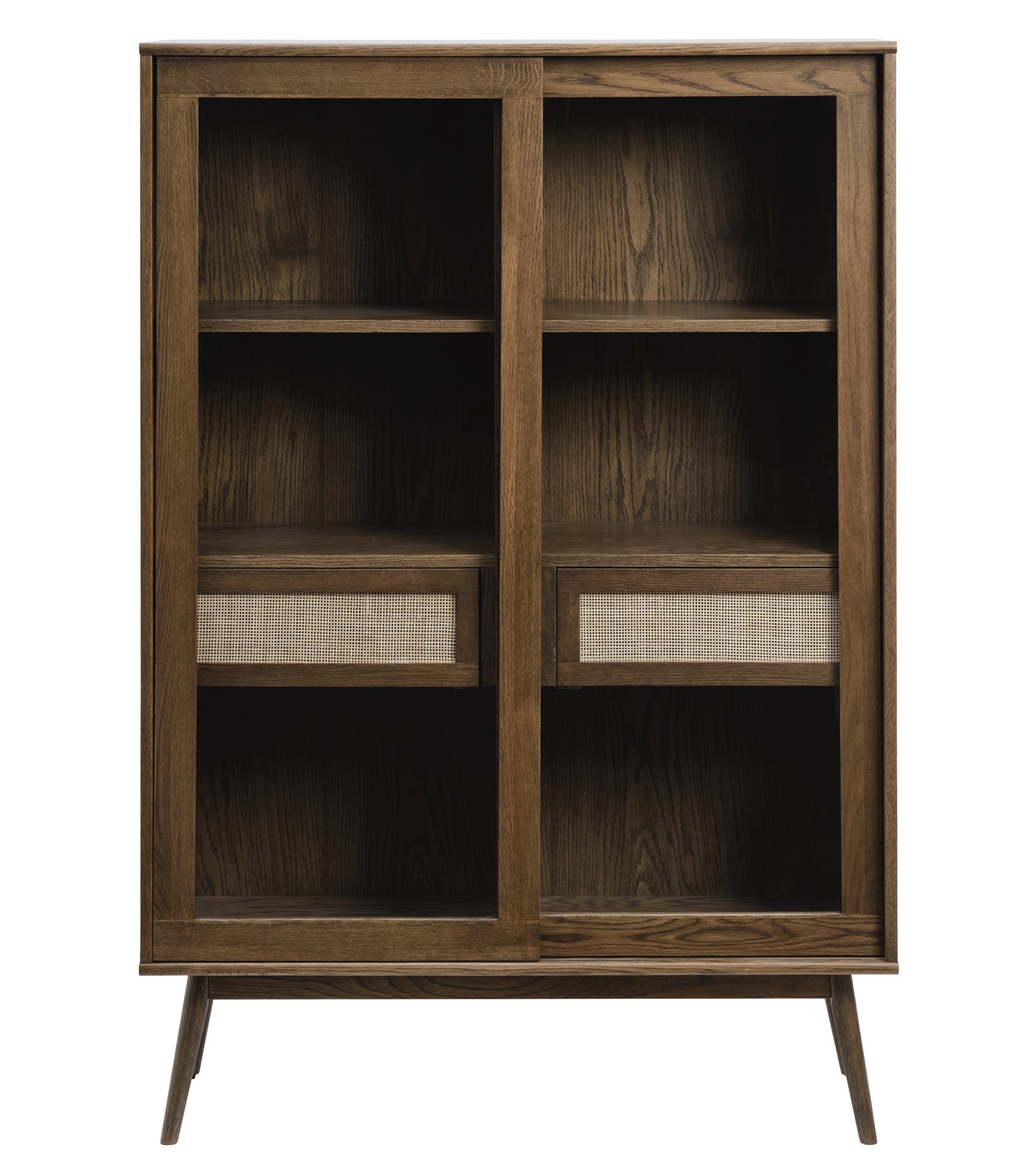 Witryna z przeszkleniem Visimmy 160 cm przyciemniony dąb/plecionka - zdjęcie 1