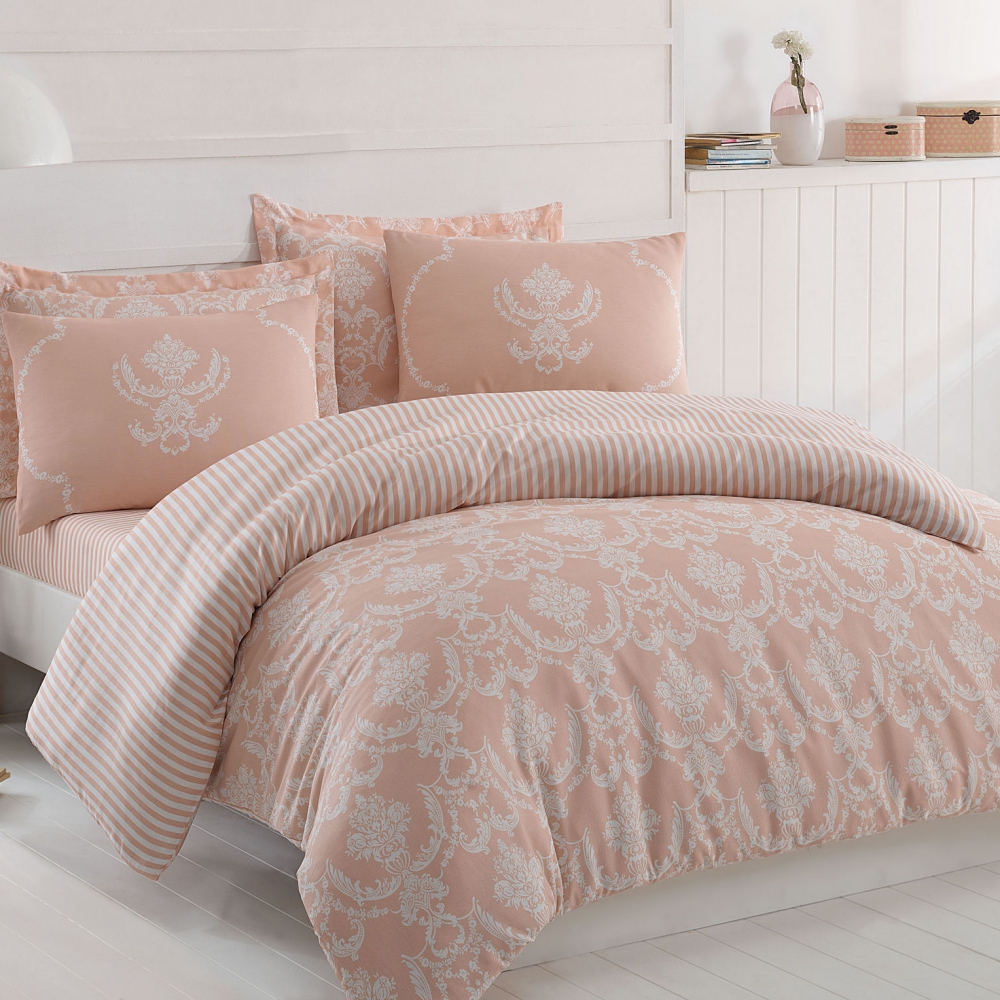 Komplet pościeli Sheana 200x220 cm z dwiema poszewkami na poduszkę 50x70 cm i z prześcieradłem pudrowy - zdjęcie 1