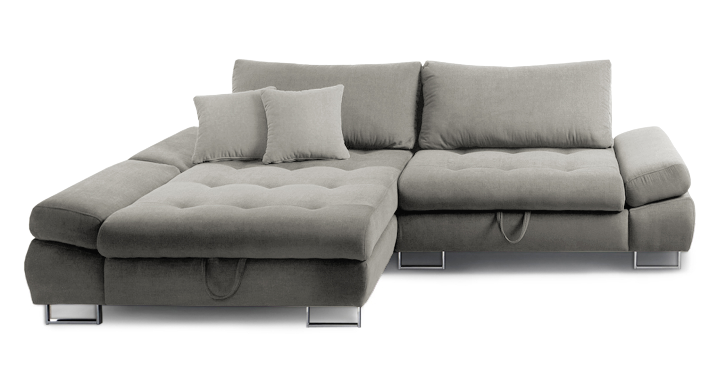 Narożnik z funkcją spania Novella z pojemnikiem szary w tkaninie hydrofobowej plecionka prawostronny - zdjęcie 1