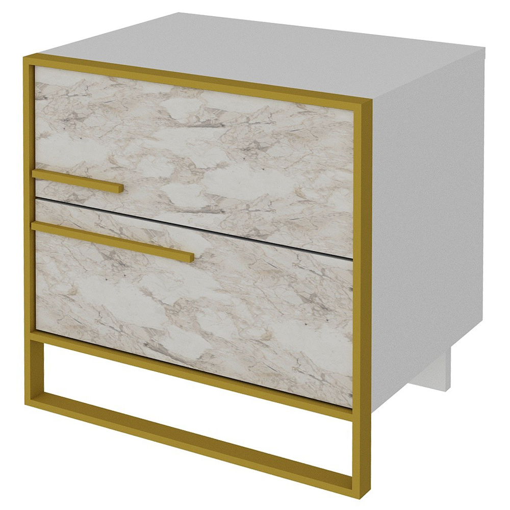 Szafka nocna Poile z marmurowymi frontami biała - zdjęcie 1