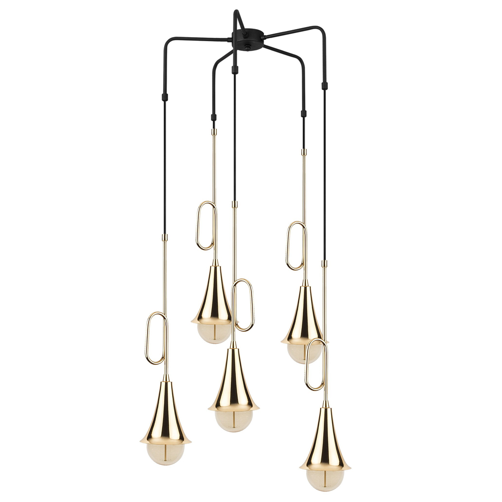 Lampa sufitowa Fiertsy x5 w kształcie trąbki z regulacją złota - zdjęcie 1
