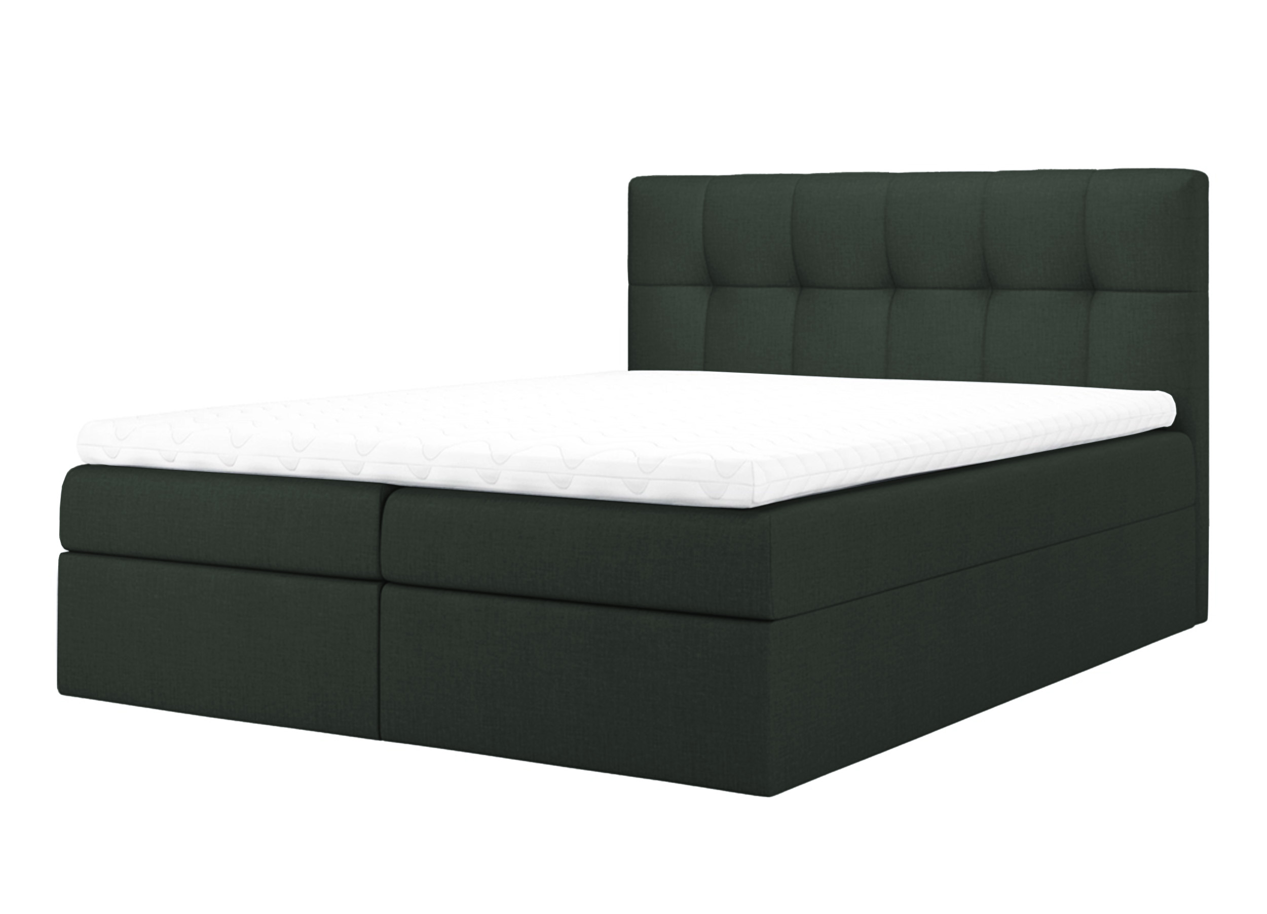 Łóżko kontynentalne Rekius 200x200 z dwoma pojemnikami, materacem i topperem ciemnozielone hydrofobowe - zdjęcie 1