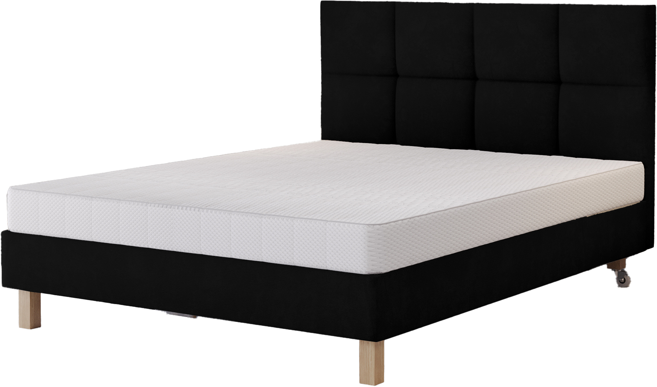Łóżko tapicerowane 140x200 cm  Donbay z wezglowiem panelowym i materacem kieszeniowym czarne welur hydrofobowy - zdjęcie 1