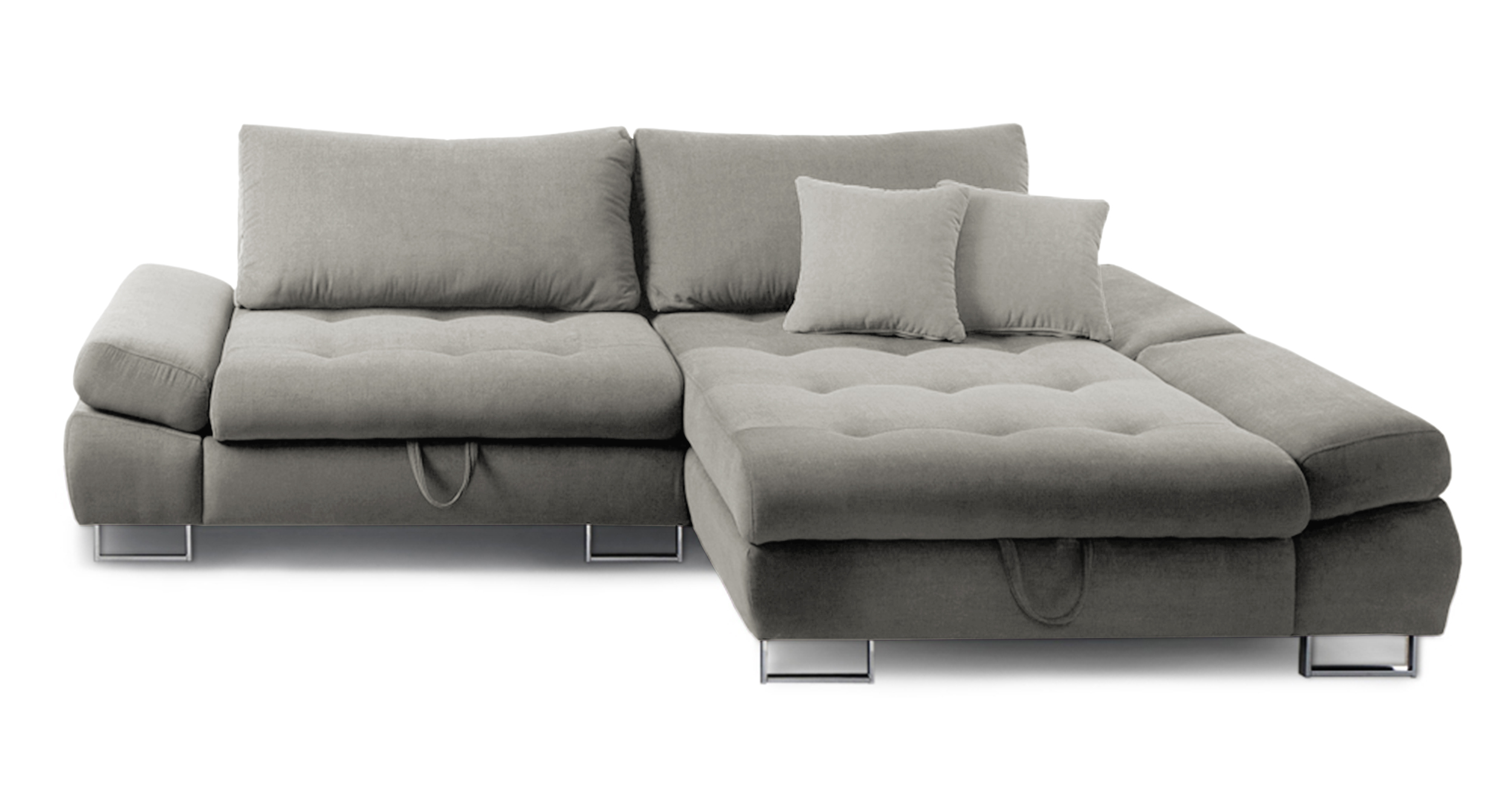 Narożnik z funkcją spania Novella z pojemnikiem szary w tkaninie hydrofobowej plecionka lewostronny - zdjęcie 1