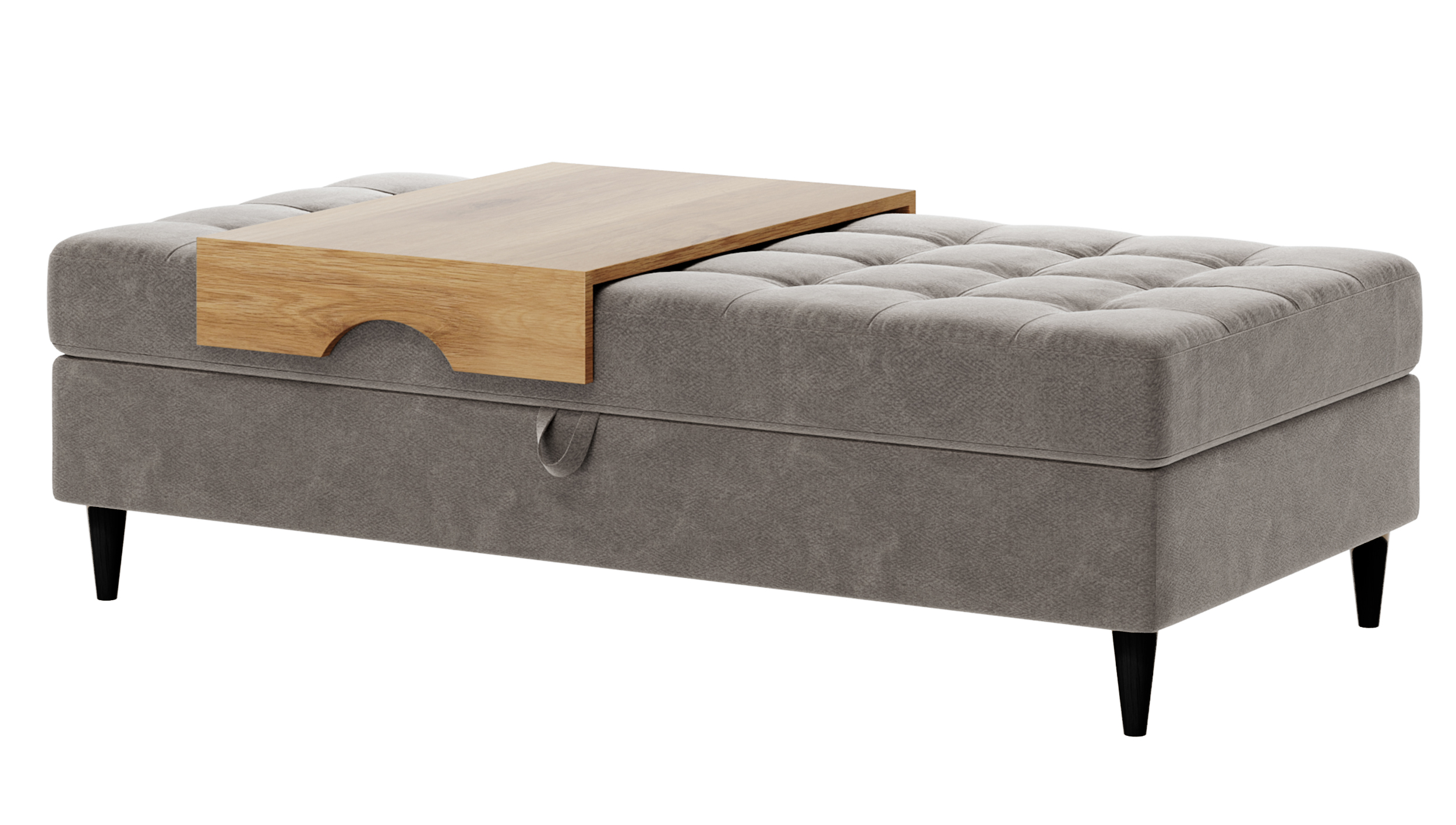 Pufa szara Kopenhaga w tkaninie hydrofobowej na drewnianych nóżkach czarne - zdjęcie 1