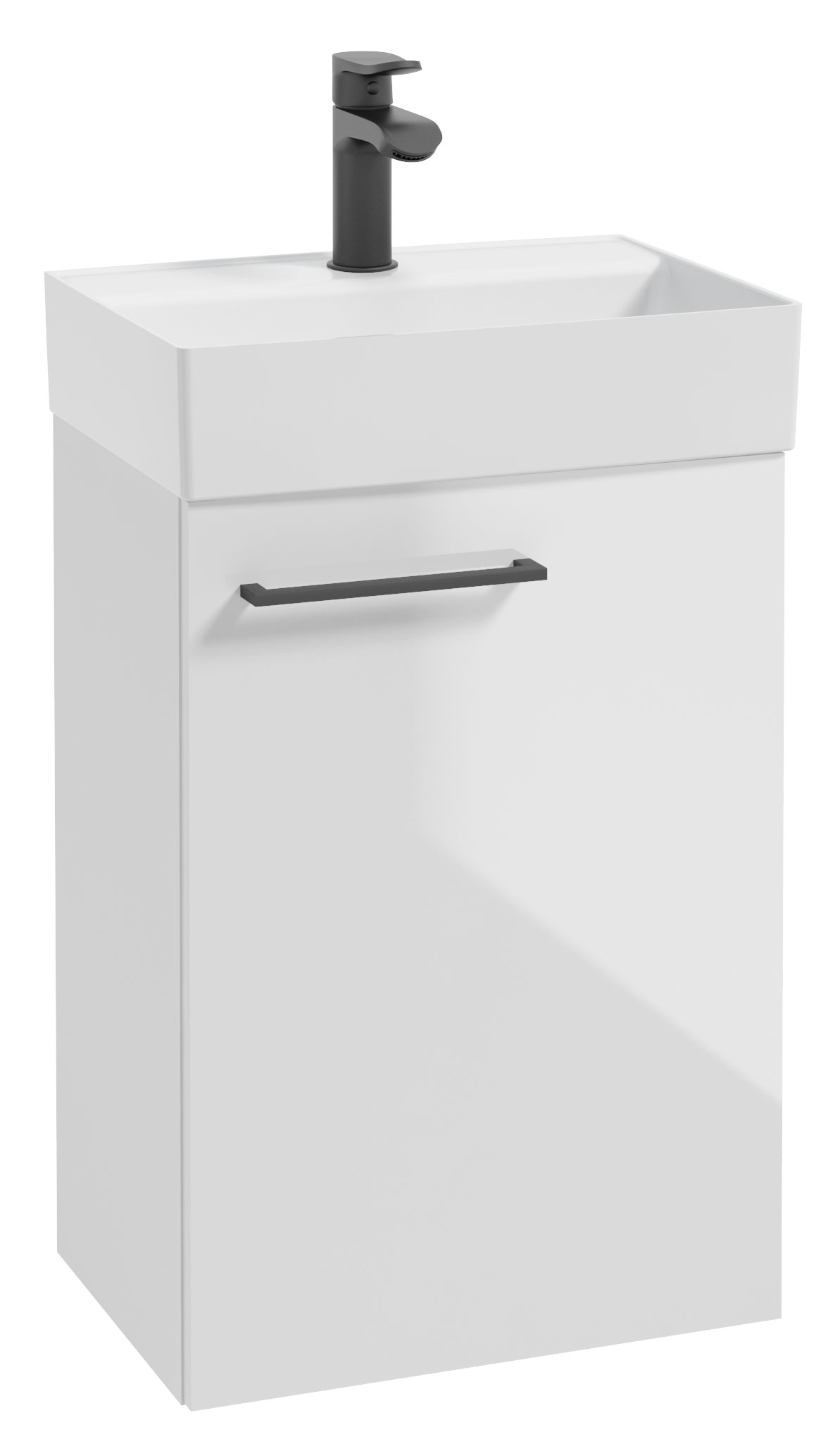 Szafka z umywalką Modullac 43 cm biały połysk z czarnym uchwytem - zdjęcie 1