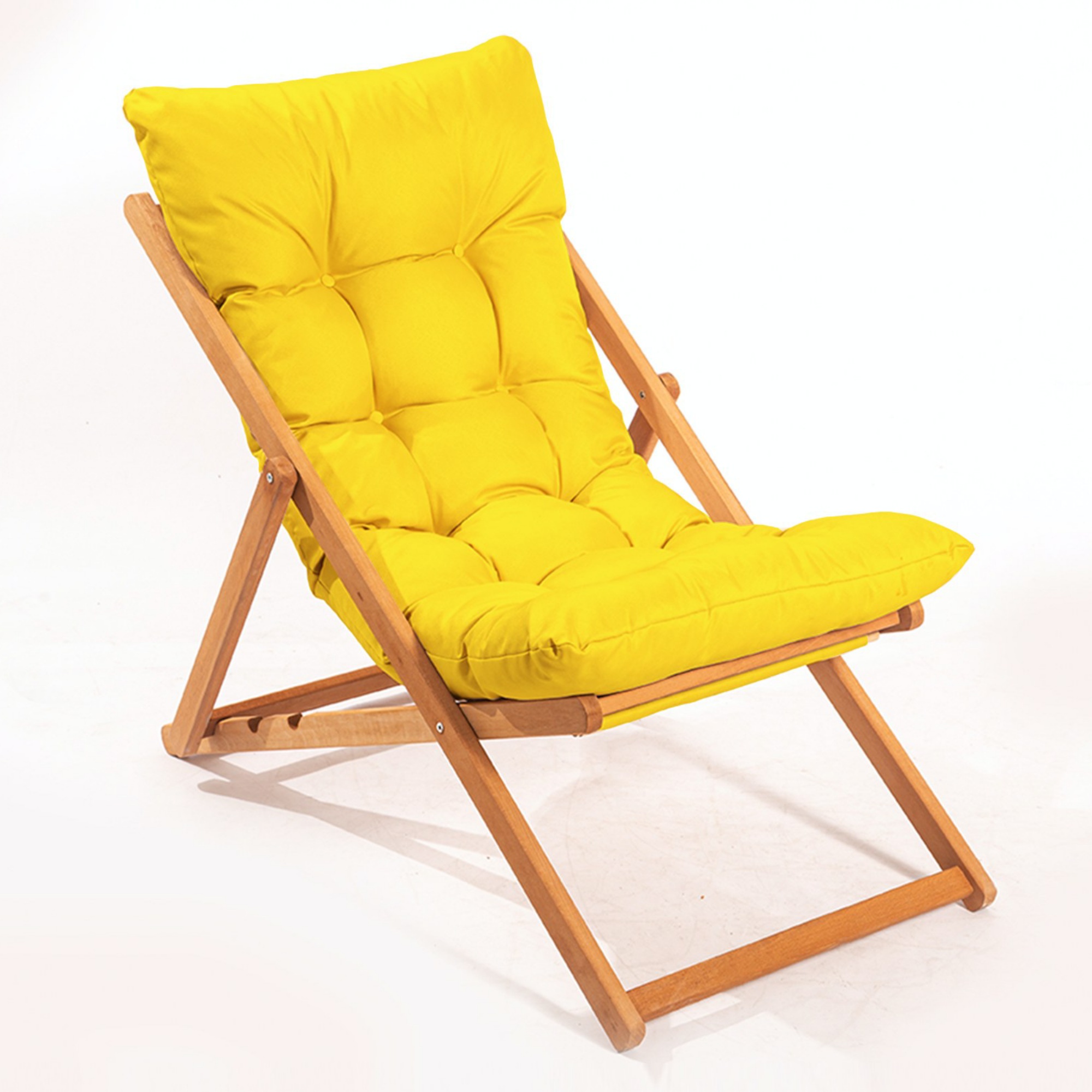 Leżak ogrodowy drewniany Bertive żółta poducha - zdjęcie 1