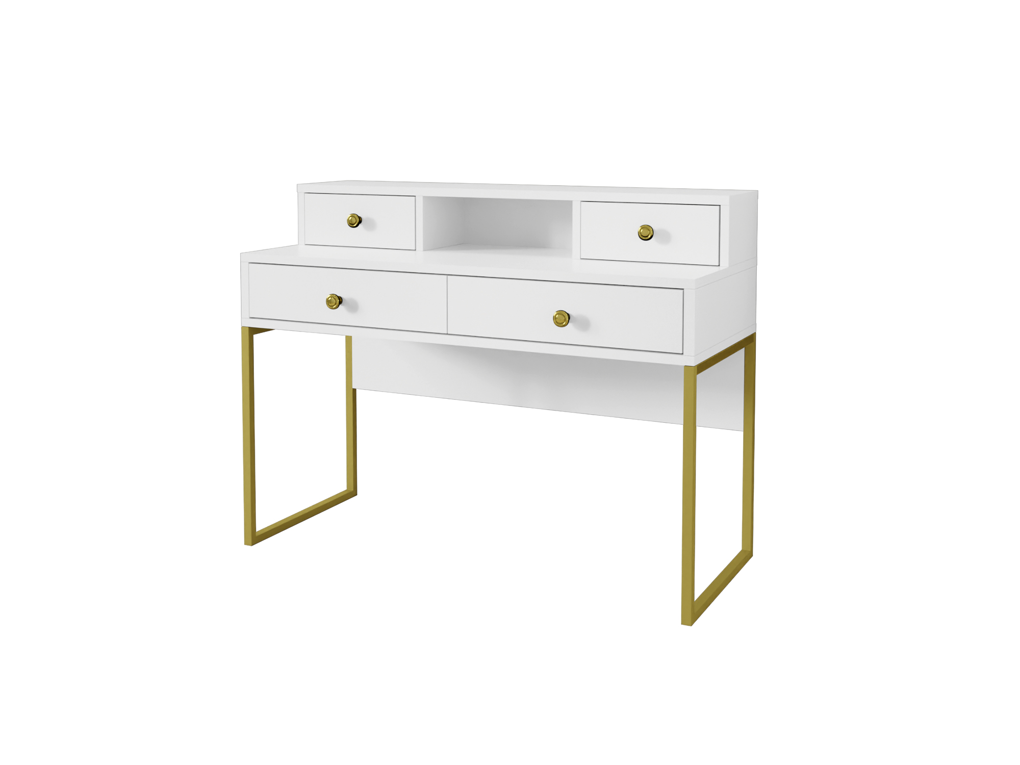 Toaletka biurko z szufladami Jorhat biała ze złotymi nogami - zdjęcie 1