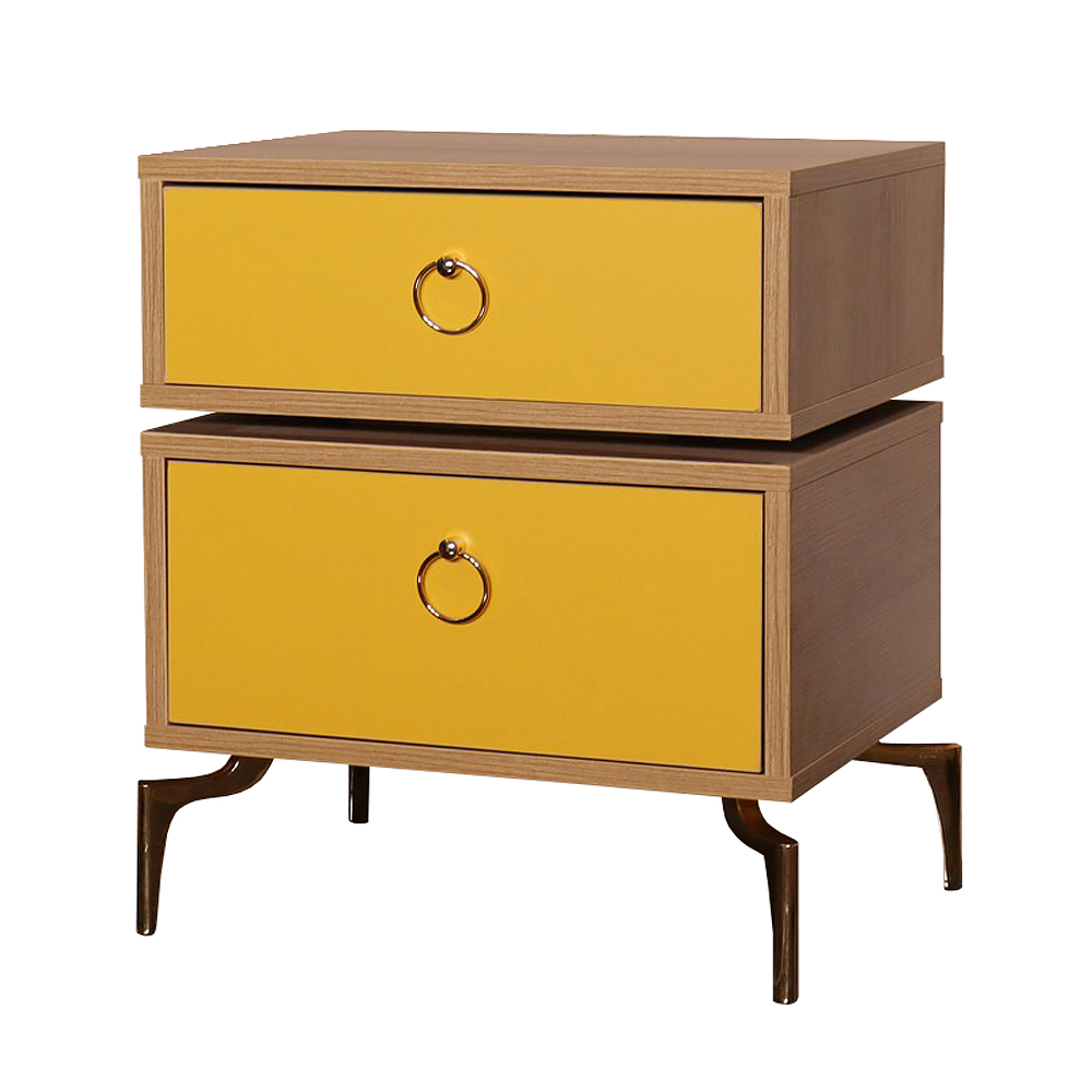 Szafka nocna Carieto z dwoma szufladami musztardowa - zdjęcie 1