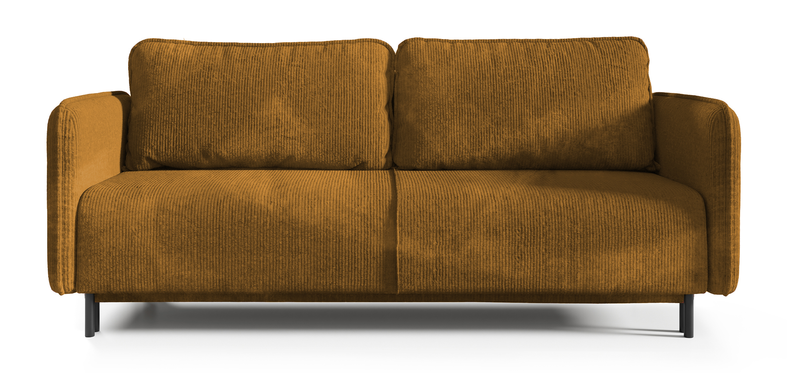 Kanapa rozkładana trzyosobowa Pantalla z pojemnikiem musztardowa sztruks - zdjęcie 1